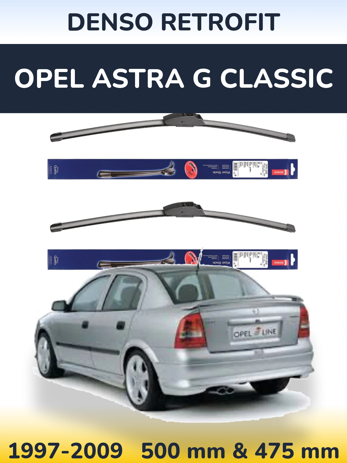 Komplet przednich wycieraczek Denso Retrofit 500 & 475 mm do Opel Astra G Classic 1997-2009