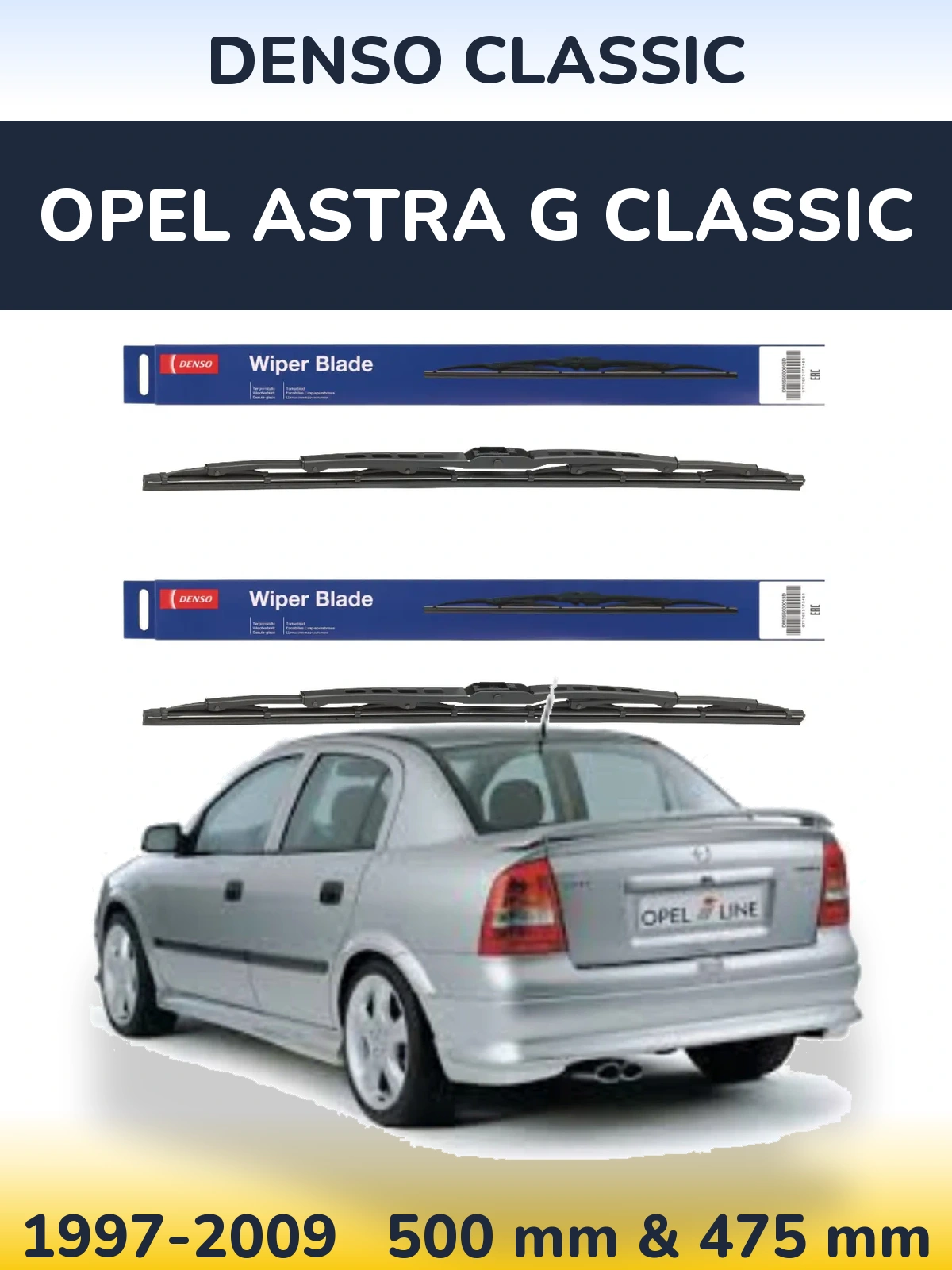 Komplet przednich wycieraczek Denso Classic 500 & 475 mm do Opel Astra G Classic 1997-2009