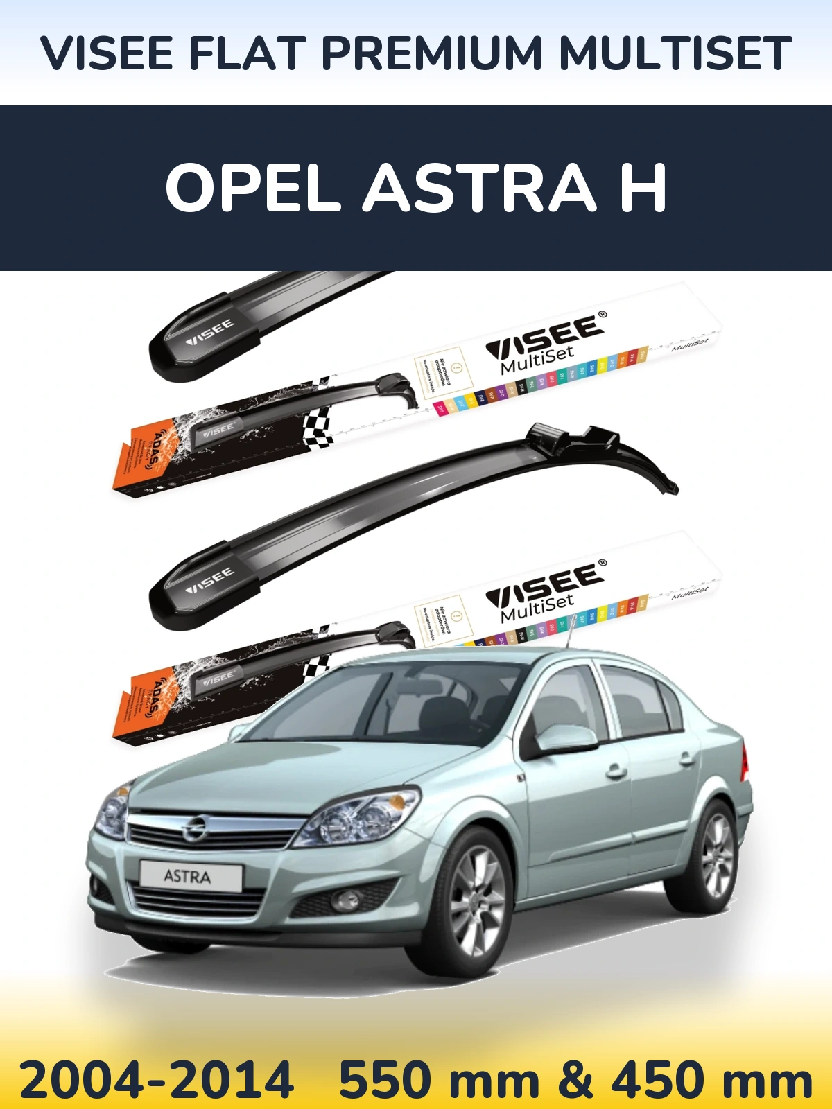 Front wiper blade set VISEE FLAT PREMIUM MultiSet 550 & 450 mm for Opel Astra H 2004-2014