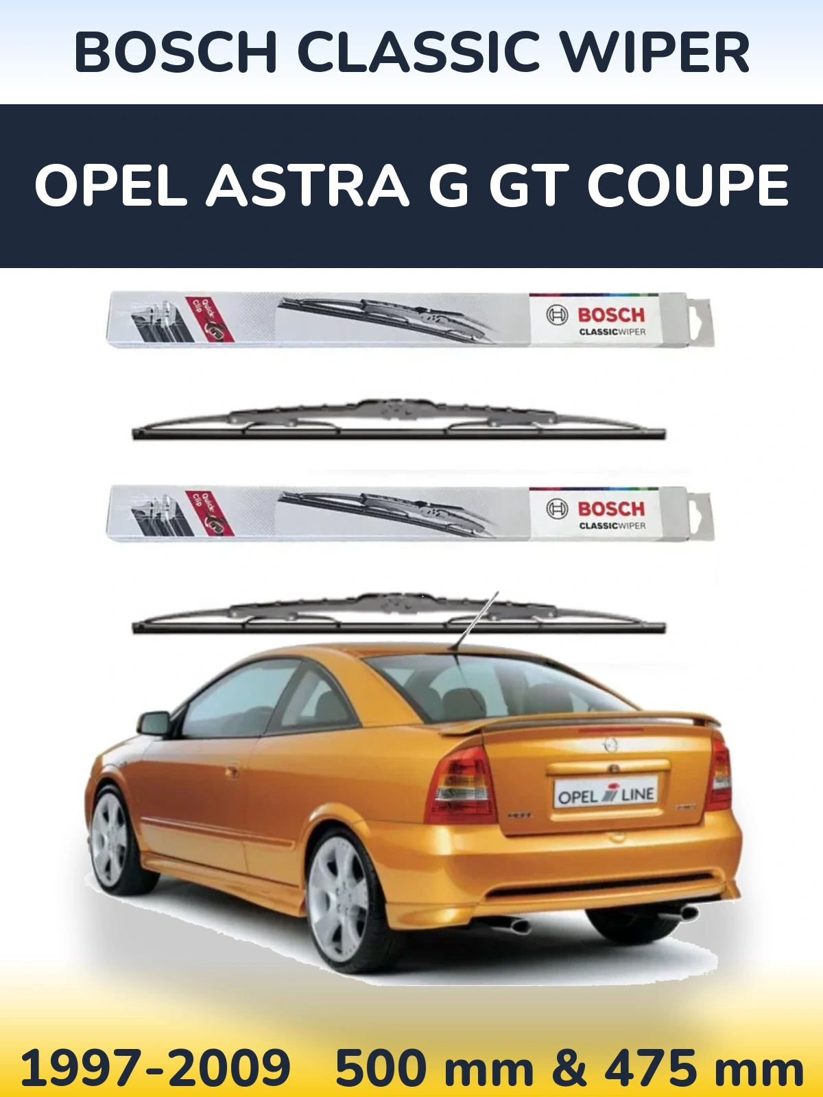 Комплект передних дворников BOSCH Classic Wiper 500 & 475 мм для Opel Astra G GT coupe 1997-2009
