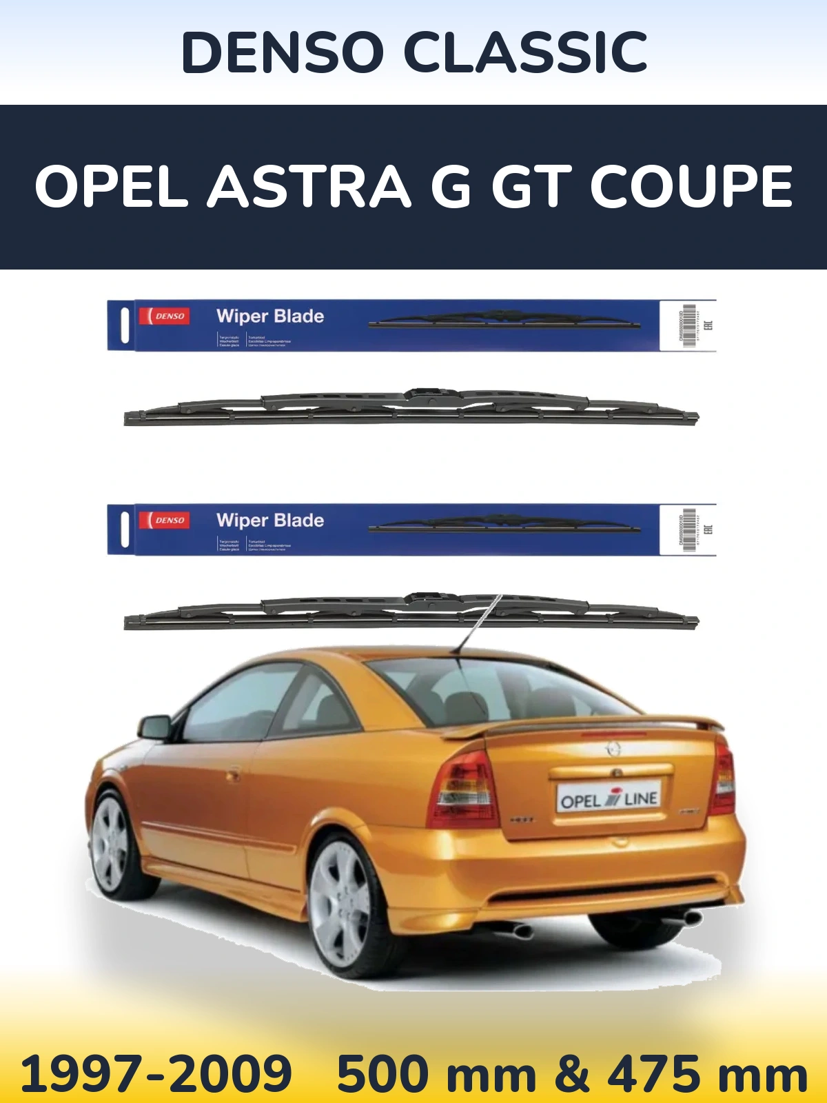 Komplet przednich wycieraczek Denso Classic 500 & 475 mm do Opel Astra G GT coupe 1997-2009