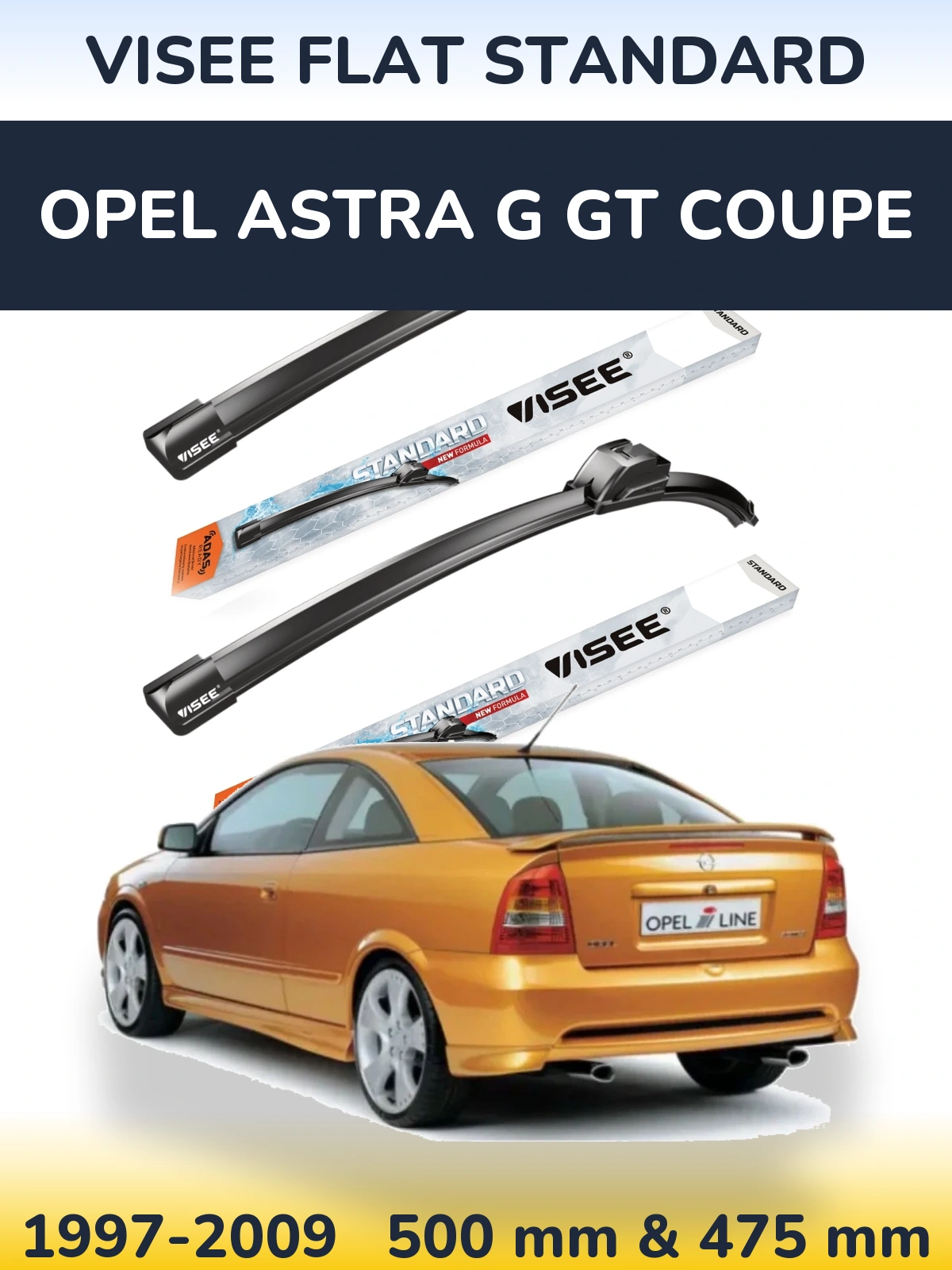 Комплект передних дворников VISEE FLAT STANDARD 500 & 475 мм для Opel Astra G GT coupe 1997-2009