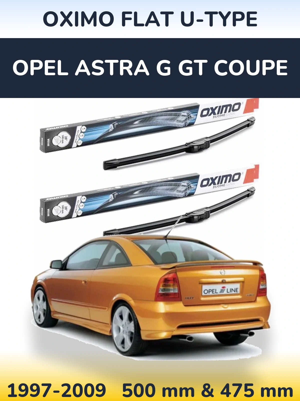 Комплект передних дворников Oximo Flat U-type 500 & 475 мм для Opel Astra G GT coupe 1997-2009