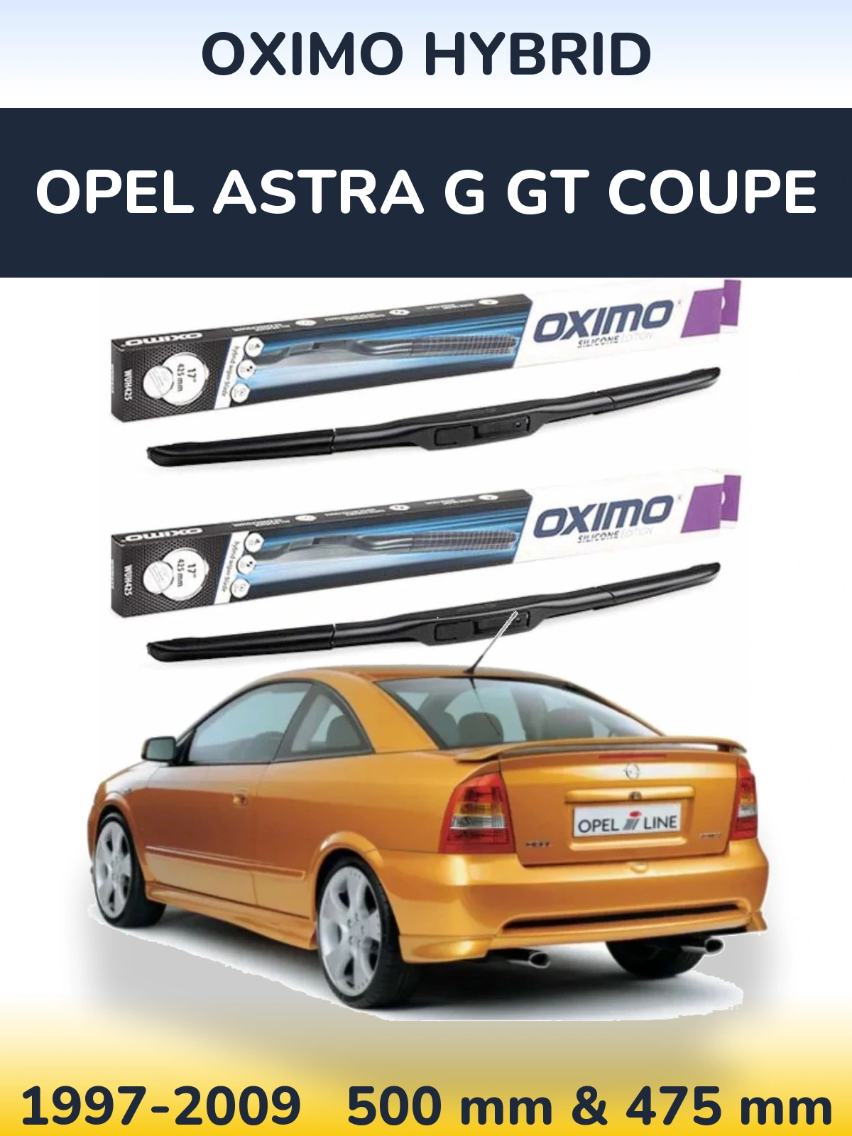 Комплект передних дворников Oximo Hybrid 500 & 475 мм для Opel Astra G GT coupe 1997-2009