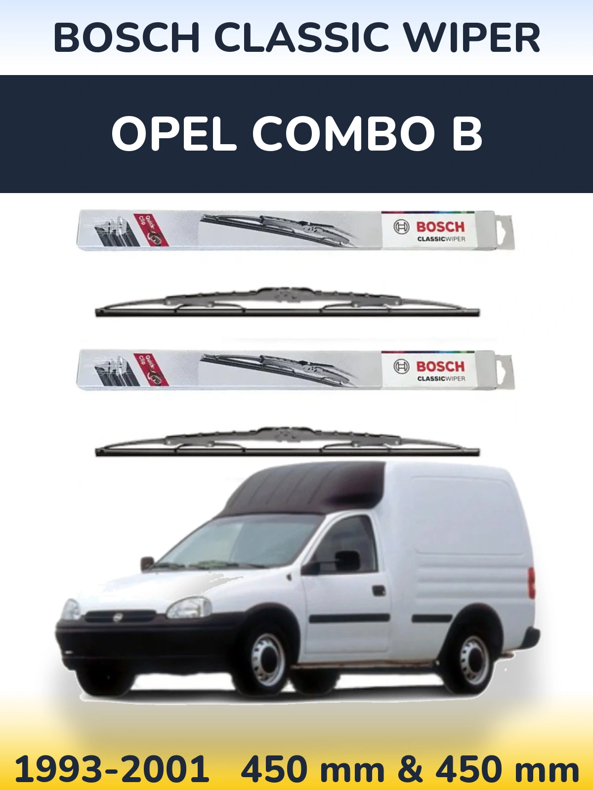Комплект передних дворников BOSCH Classic Wiper 450 & 450 мм для Opel Combo B 1993-2001