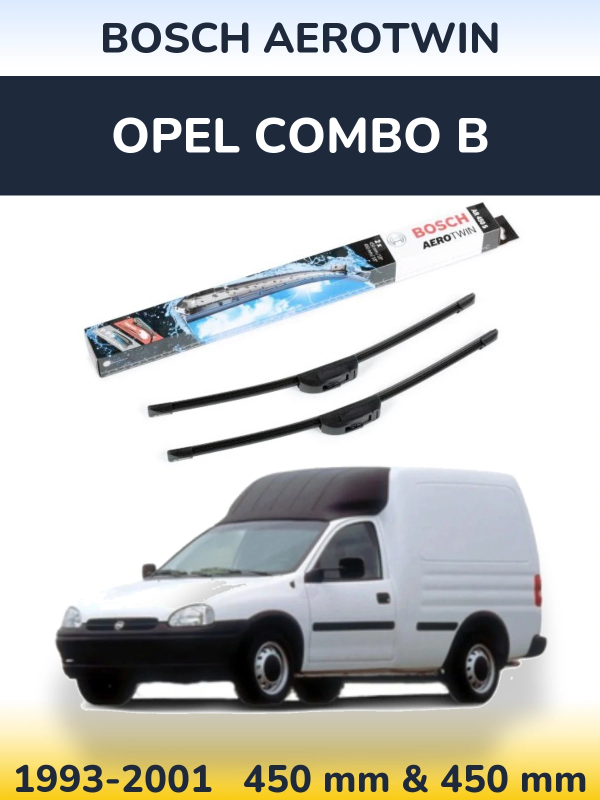 Комплект передних дворников BOSCH AeroTwin 450 & 450 мм для Opel Combo B 1993-2001