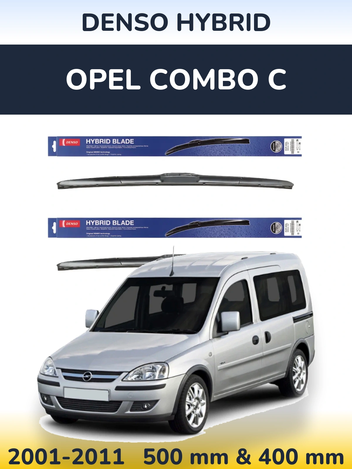 Комплект передних дворников Denso Hybrid 500 & 400 мм для Opel Combo C 2001-2011