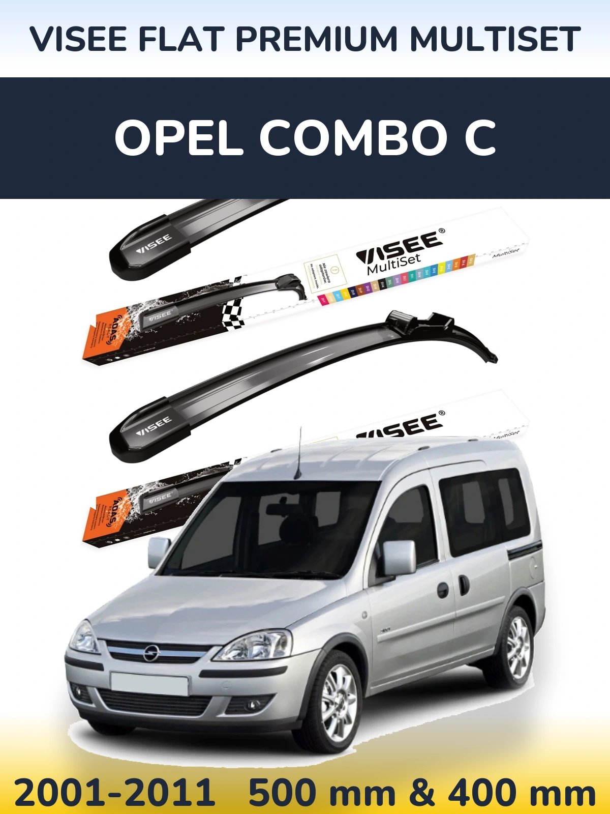 Комплект передних дворников VISEE FLAT PREMIUM MultiSet 500 & 400 мм для Opel Combo C 2001-2011