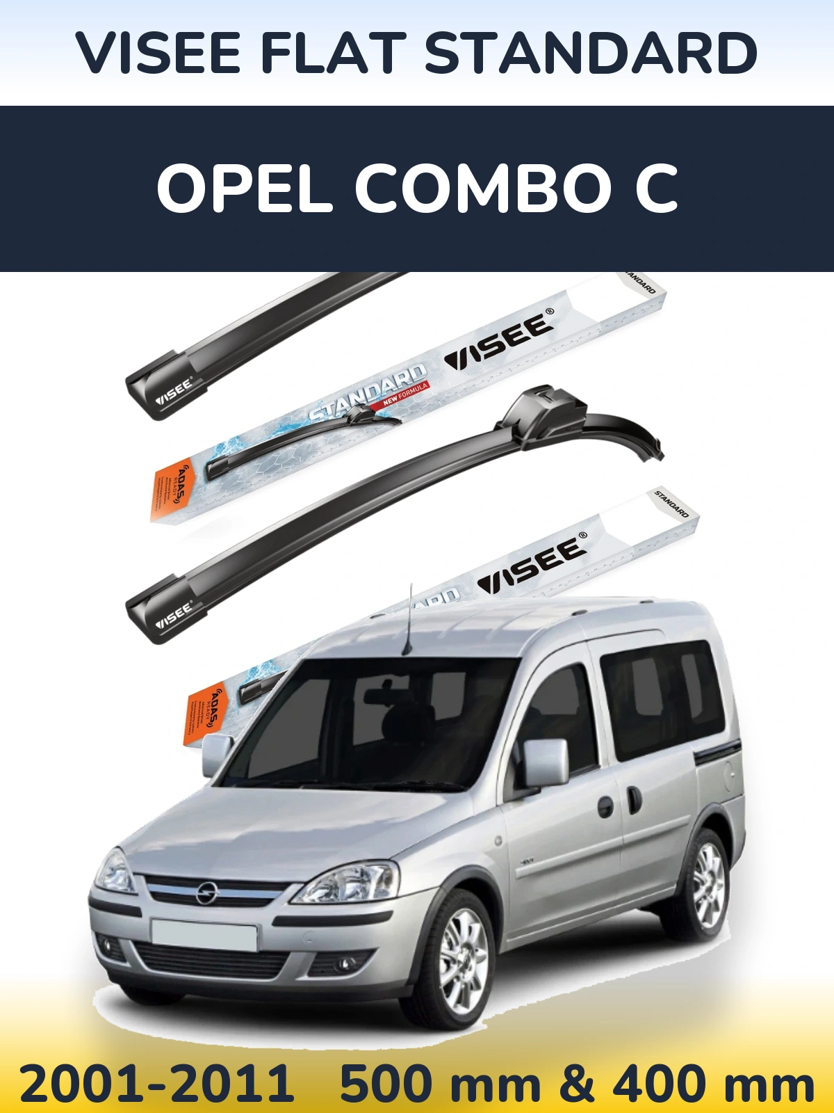 Комплект передних дворников VISEE FLAT STANDARD 500 & 400 мм для Opel Combo C 2001-2011