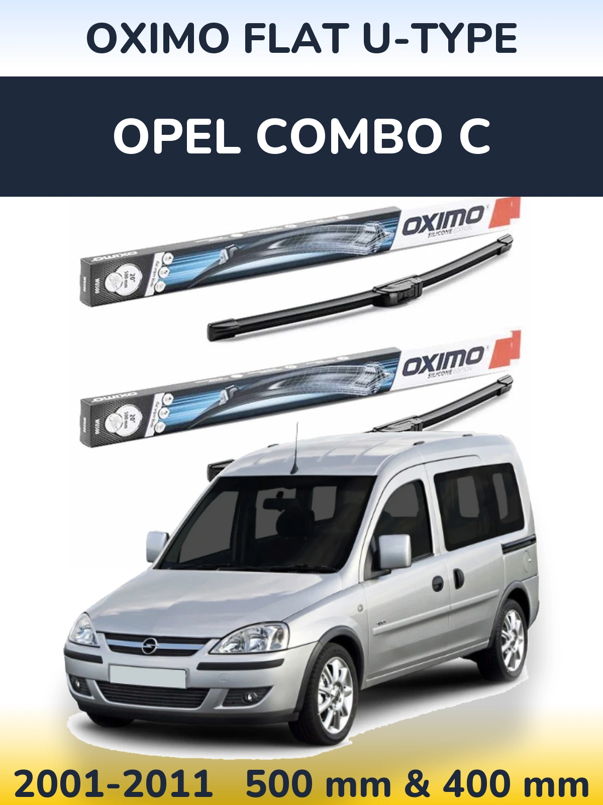 Комплект передних дворников Oximo Flat U-type 500 & 400 мм для Opel Combo C 2001-2011