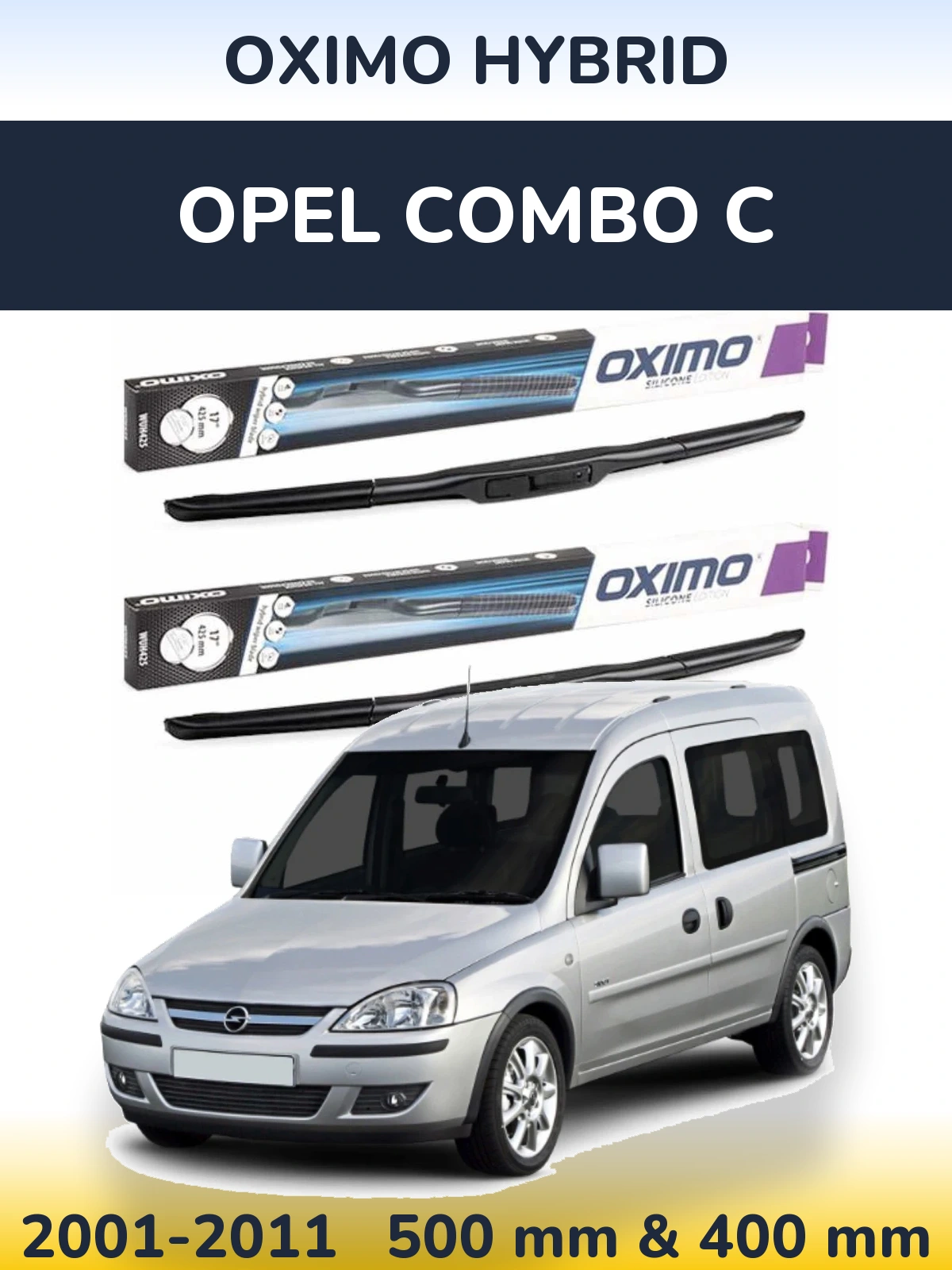 Комплект передних дворников Oximo Hybrid 500 & 400 мм для Opel Combo C 2001-2011