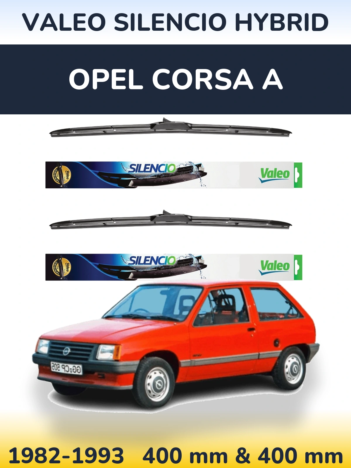 Komplet przednich wycieraczek Valeo Silencio Hybrid 400 & 400 mm do Opel Corsa A 1982-1993