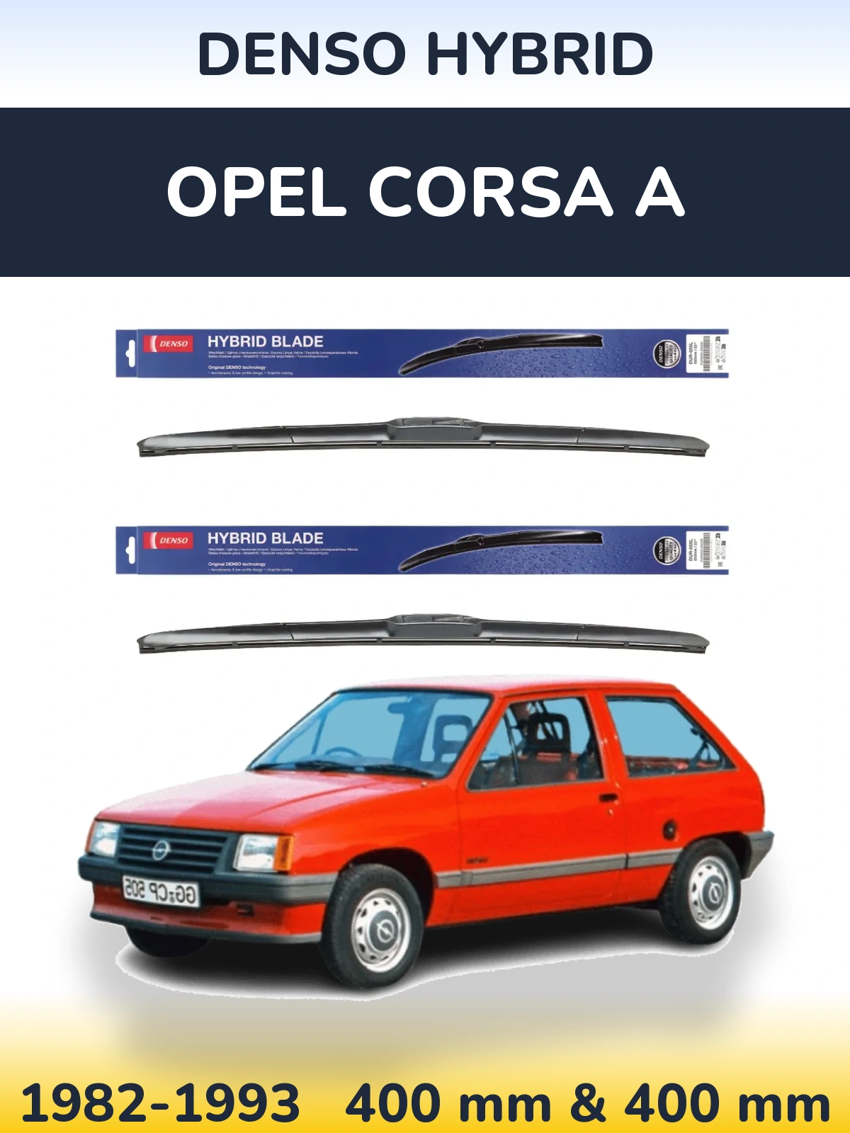 Komplet przednich wycieraczek Denso Hybrid 400 & 400 mm do Opel Corsa A 1982-1993