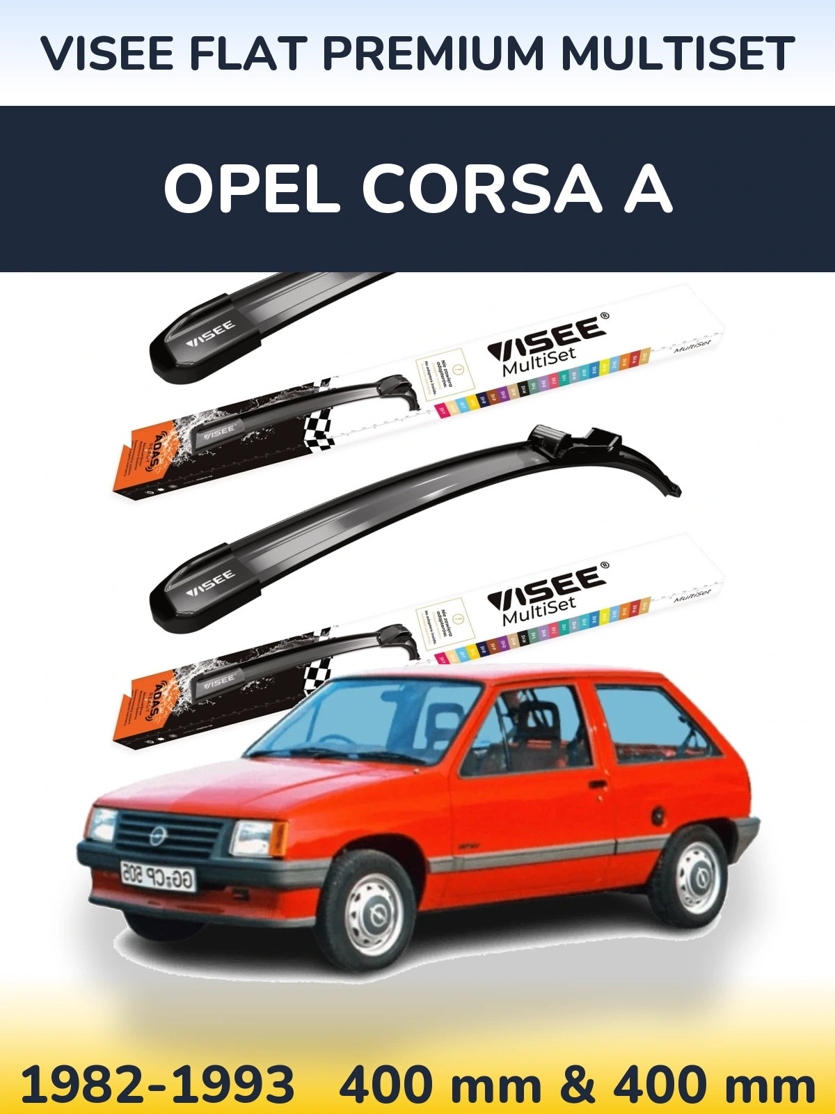 Комплект передних дворников VISEE FLAT PREMIUM MultiSet 400 & 400 мм для Opel Corsa A 1982-1993