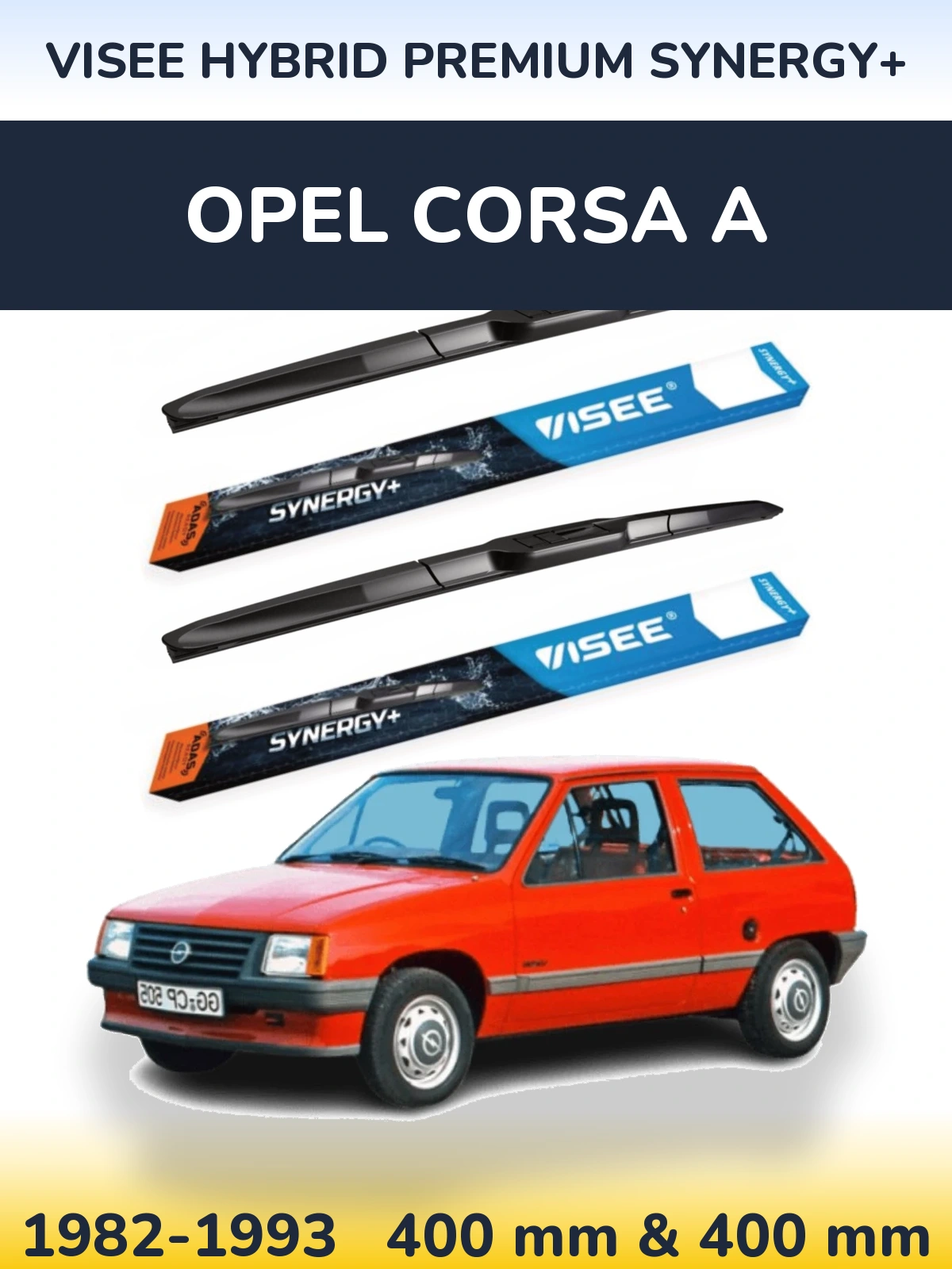 Komplet przednich wycieraczek VISEE HYBRID PREMIUM SYNERGY+ 400 & 400 mm do Opel Corsa A 1982-1993