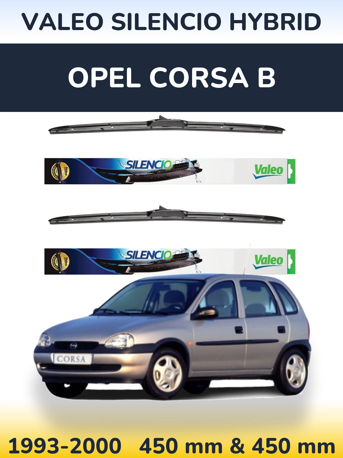 Комплект передних дворников Valeo Silencio Hybrid 450 & 450 мм для Opel Corsa B 1993-2000
