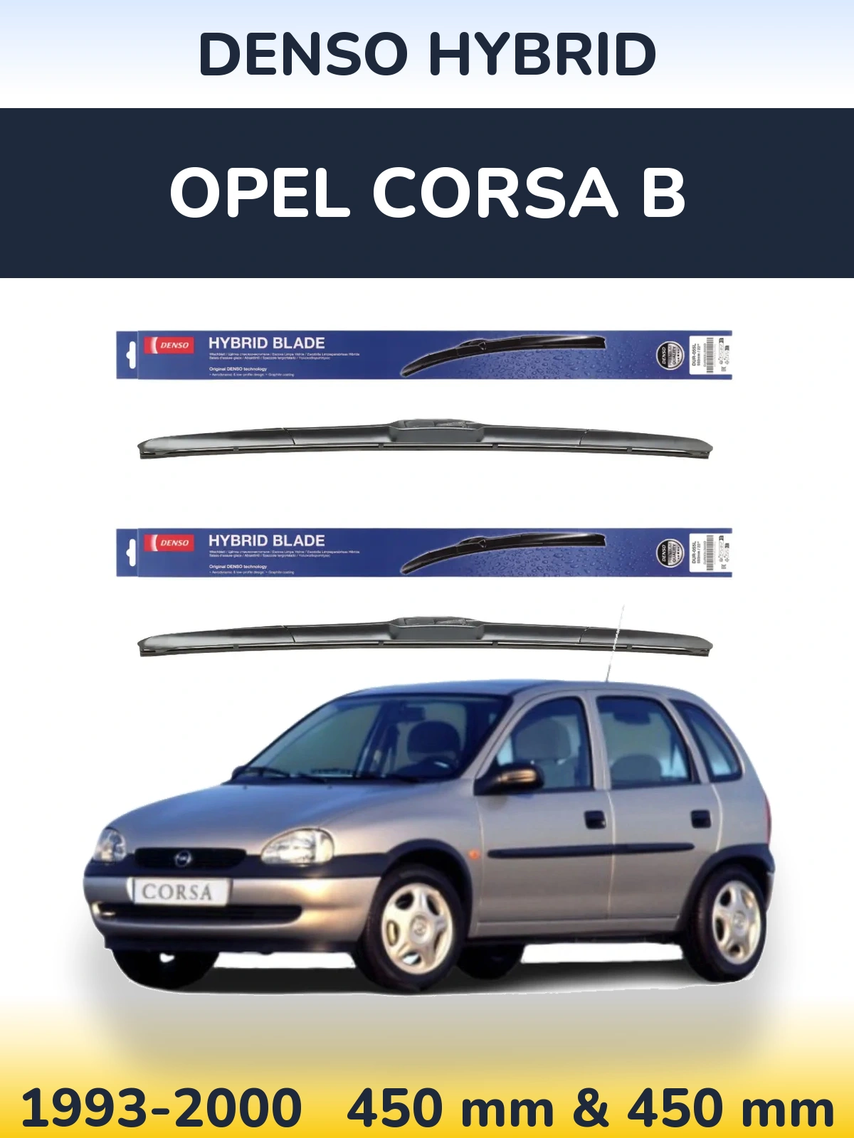 Komplet przednich wycieraczek Denso Hybrid 450 & 450 mm do Opel Corsa B 1993-2000