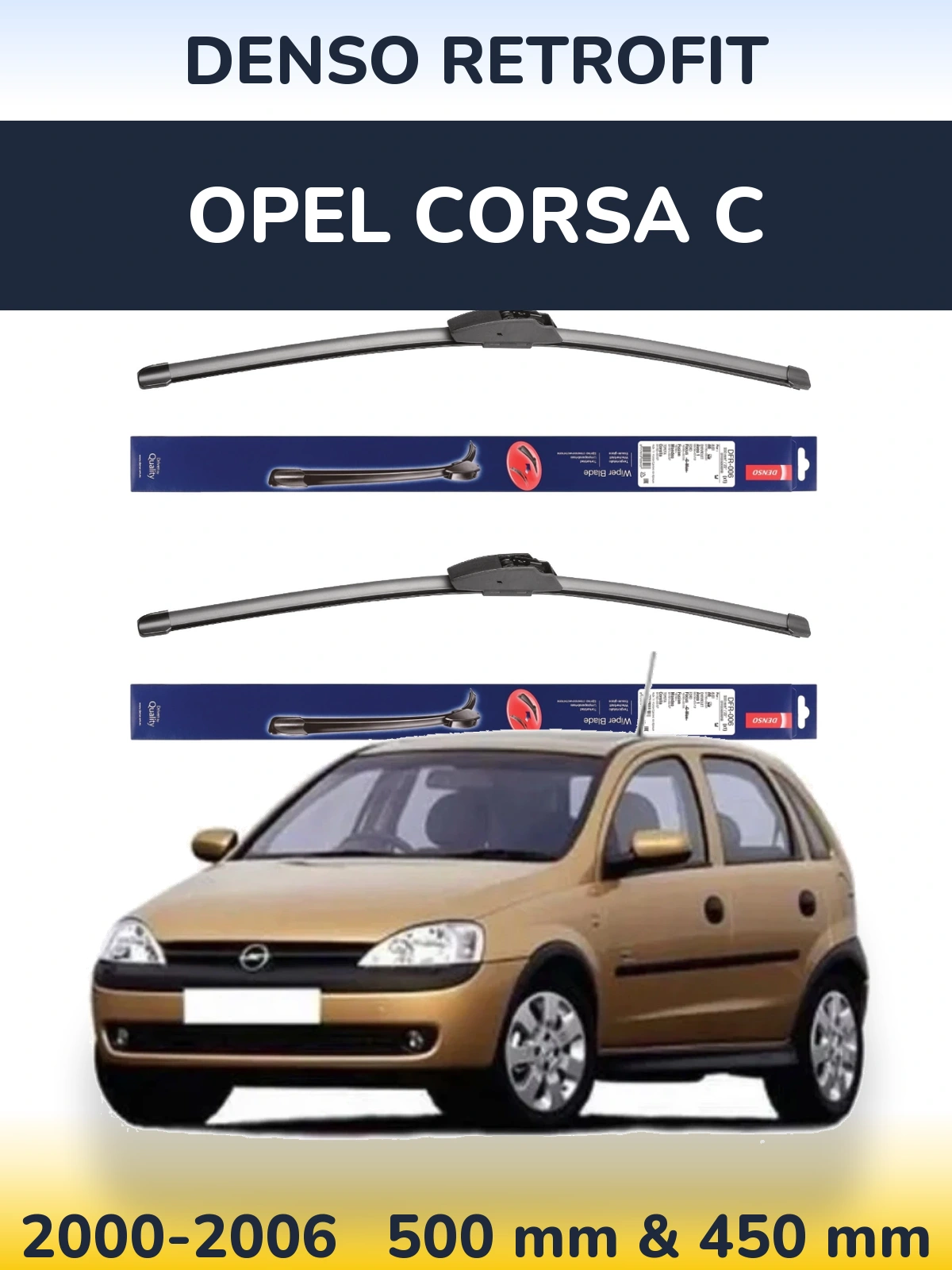 Komplet przednich wycieraczek Denso Retrofit 500 & 450 mm do Opel Corsa C 2000-2006