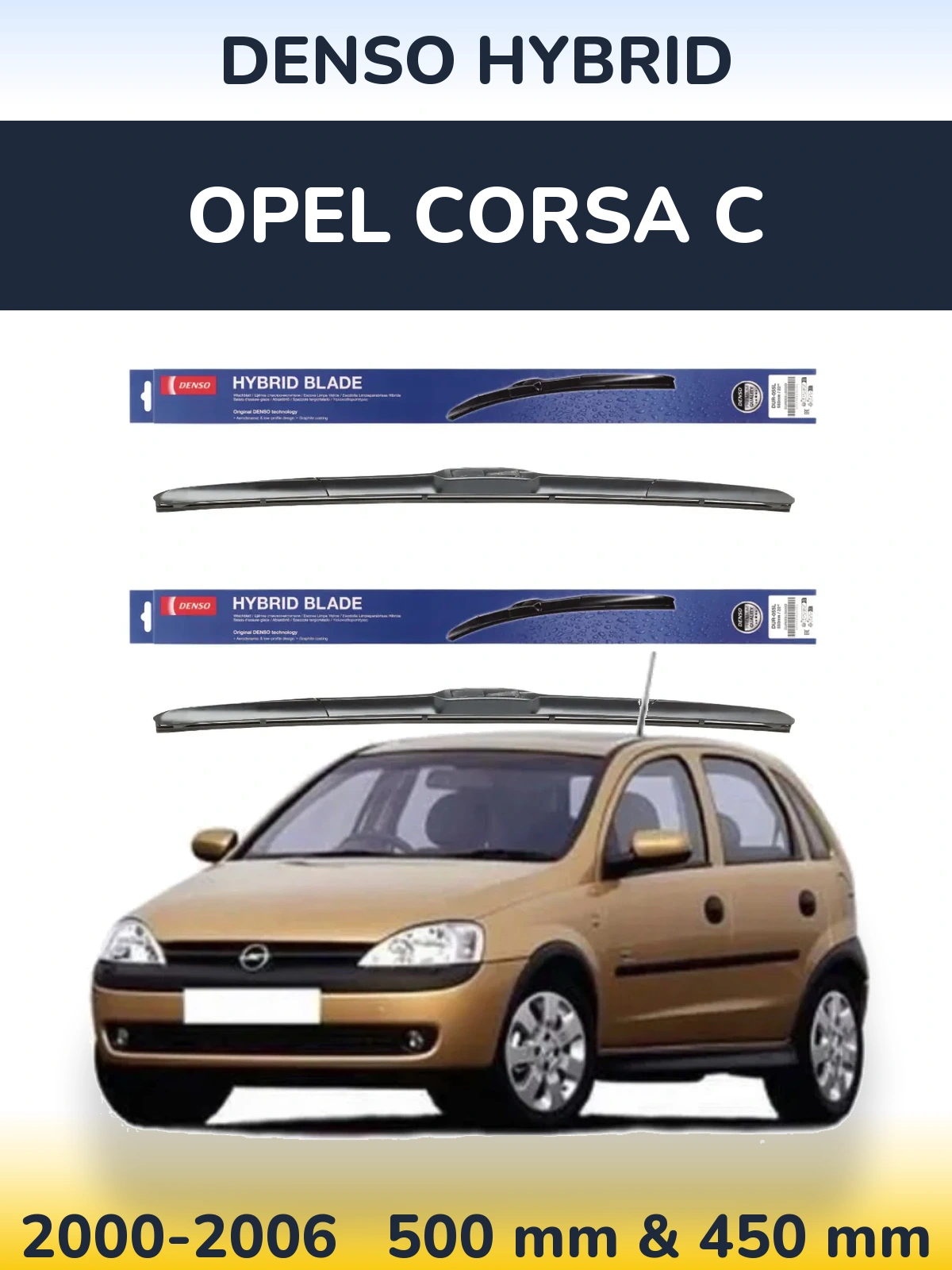 Komplet przednich wycieraczek Denso Hybrid 500 & 450 mm do Opel Corsa C 2000-2006