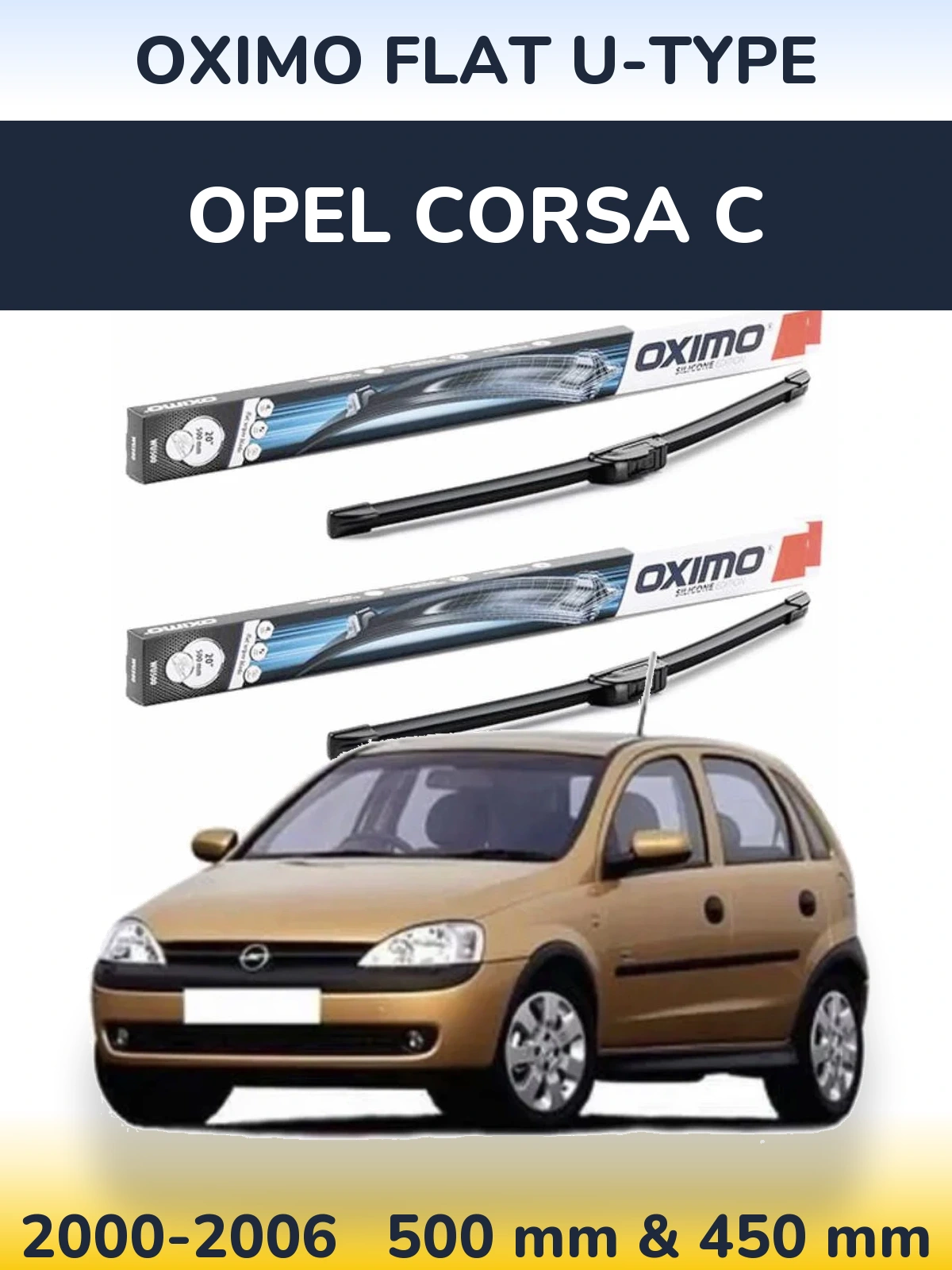 Komplet przednich wycieraczek Oximo Flat U-type 500 & 450 mm do Opel Corsa C 2000-2006