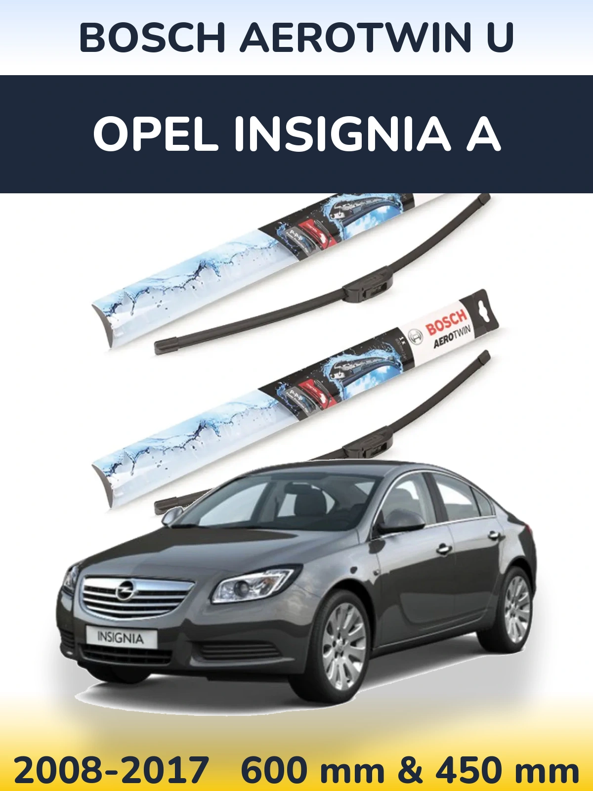 Komplet przednich wycieraczek BOSCH AeroTwin U 600 & 450 mm do Opel Insignia A 2008-2017