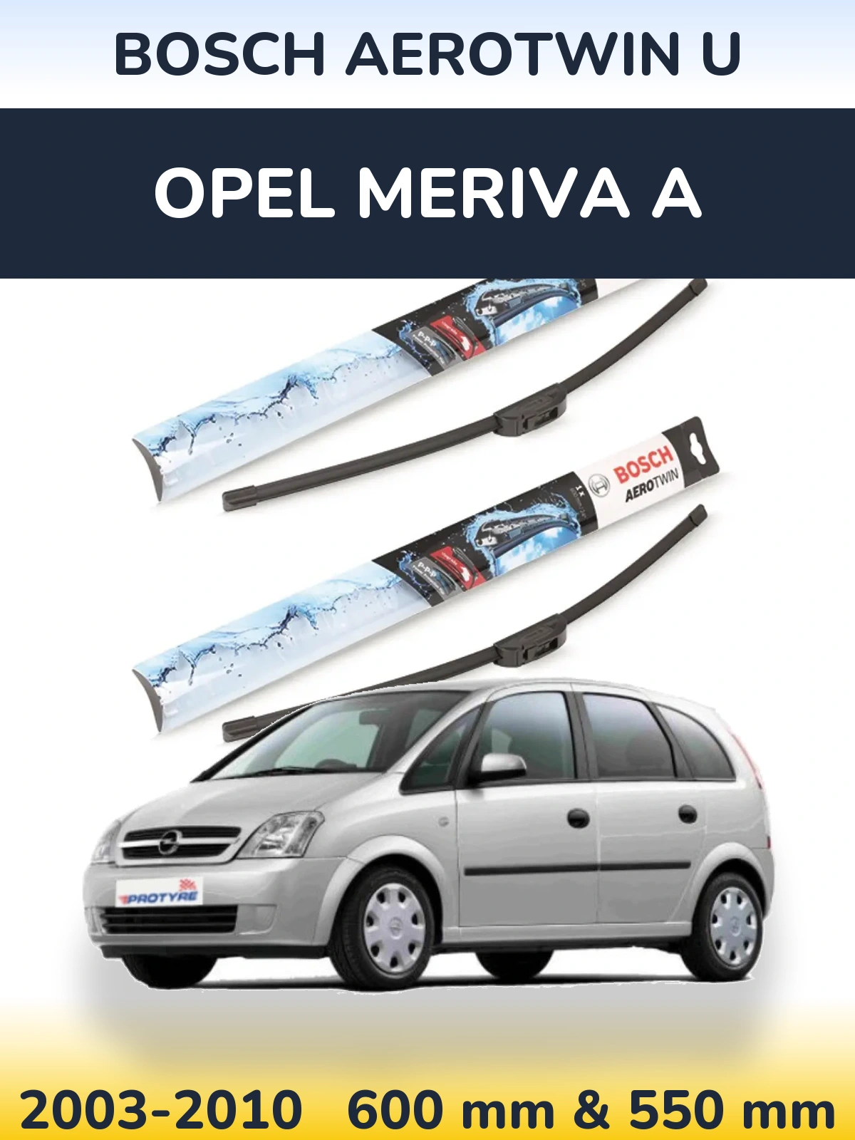 Komplet przednich wycieraczek BOSCH AeroTwin U 600 & 550 mm do Opel Meriva A 2003-2010