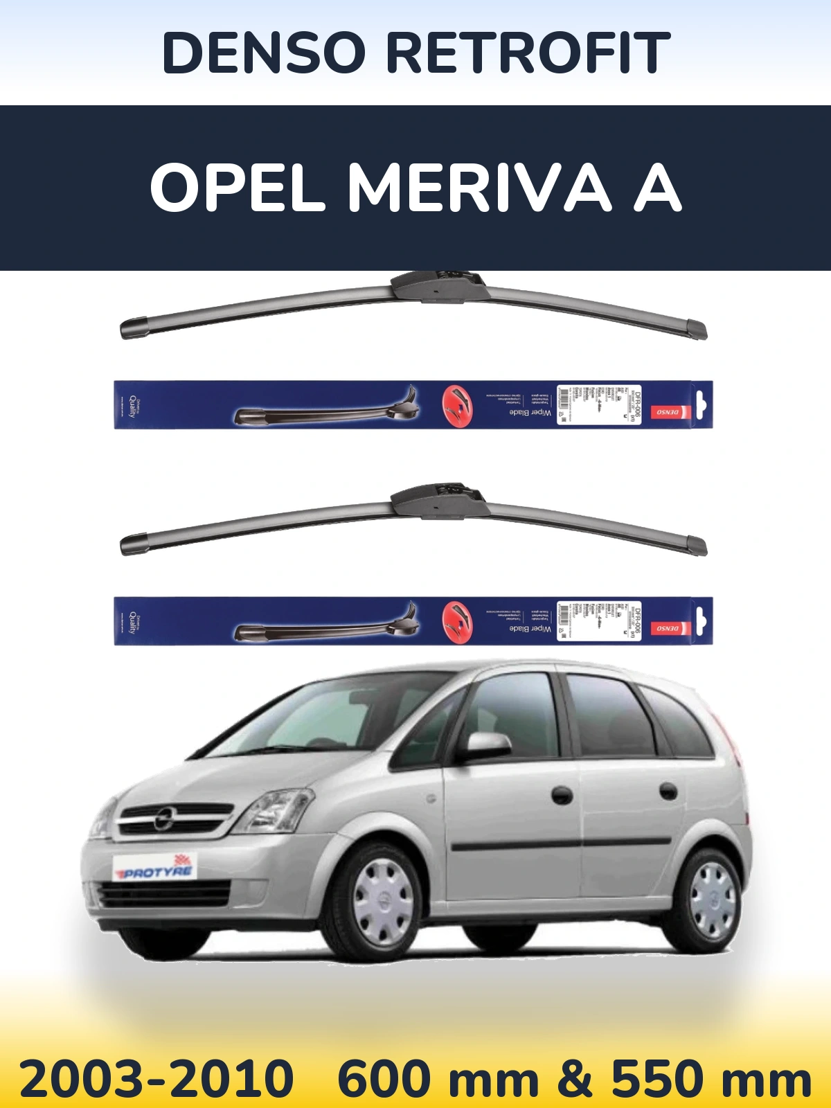 Komplet przednich wycieraczek Denso Retrofit 600 & 550 mm do Opel Meriva A 2003-2010