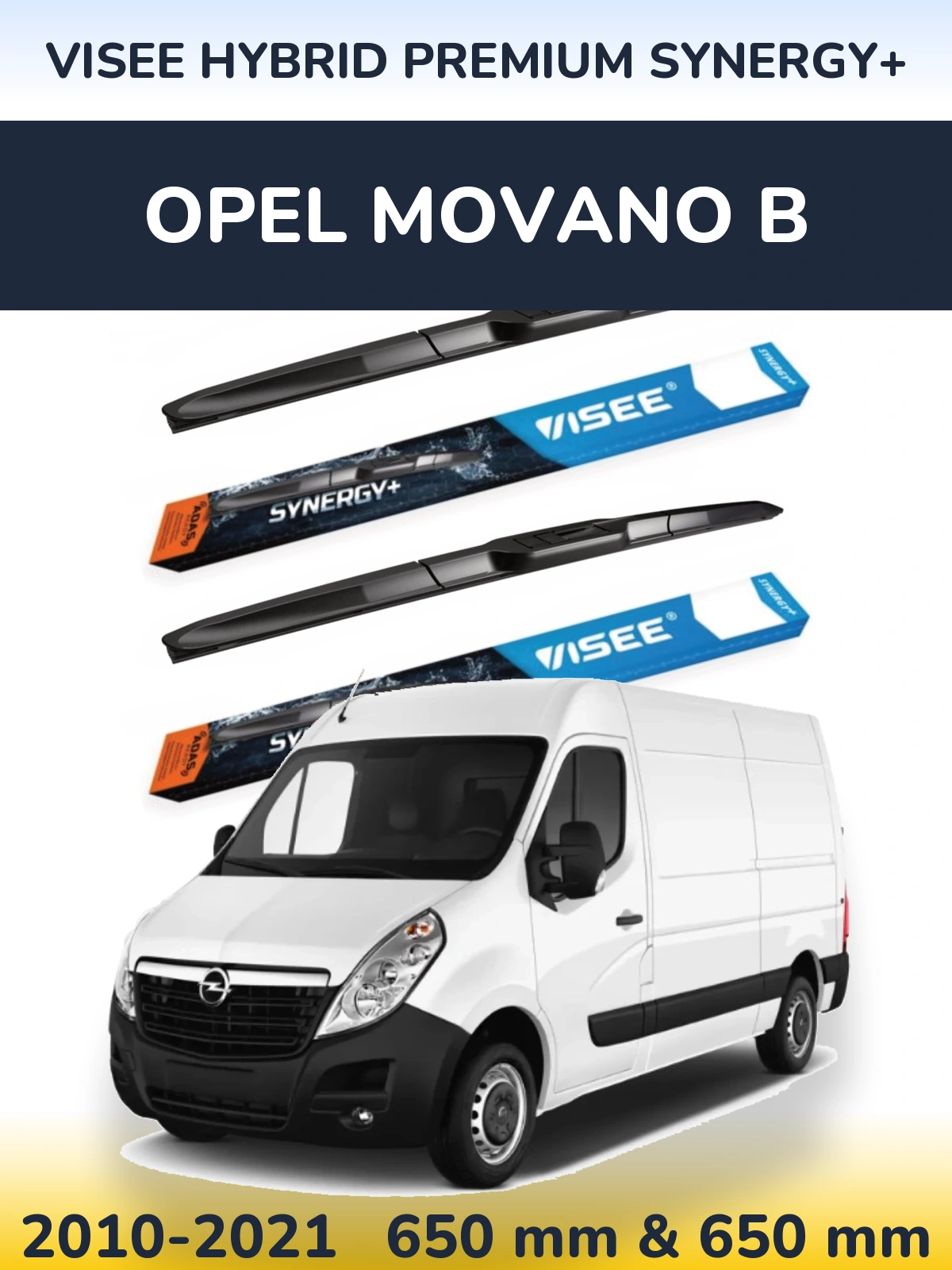 Front wiper blade set VISEE HYBRID PREMIUM SYNERGY+ 650 & 650 mm for Opel Movano B 2010-2021