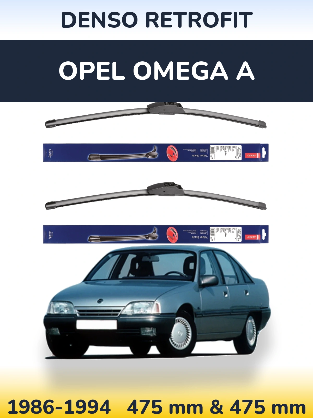 Komplet przednich wycieraczek Denso Retrofit 475 & 475 mm do Opel Omega A 1986-1994