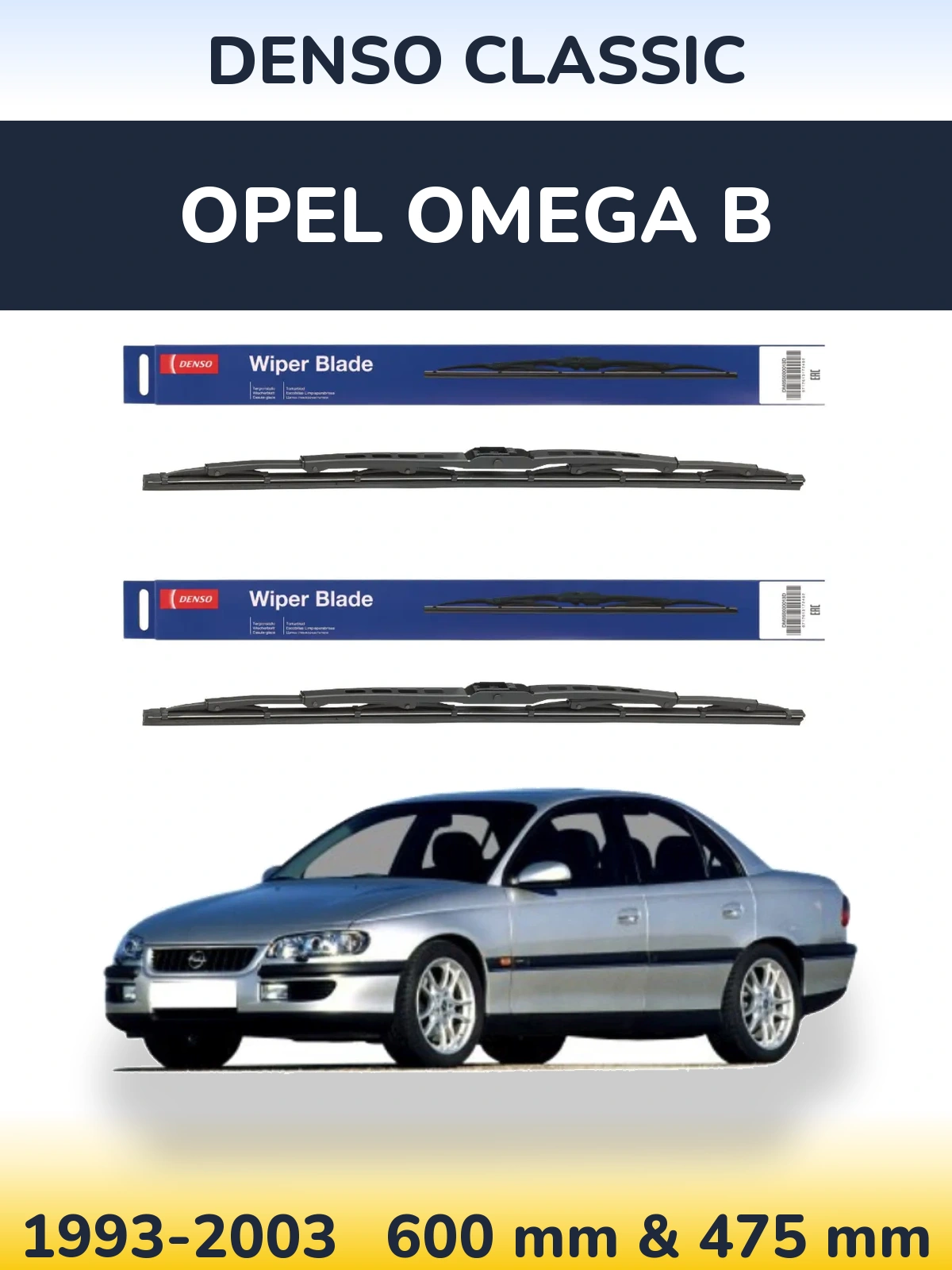 Komplet przednich wycieraczek Denso Classic 600 & 475 mm do Opel Omega B 1993-2003