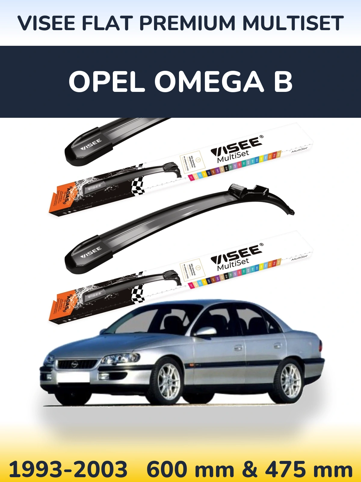 Komplet przednich wycieraczek VISEE FLAT PREMIUM MultiSet 600 & 475 mm do Opel Omega B 1993-2003