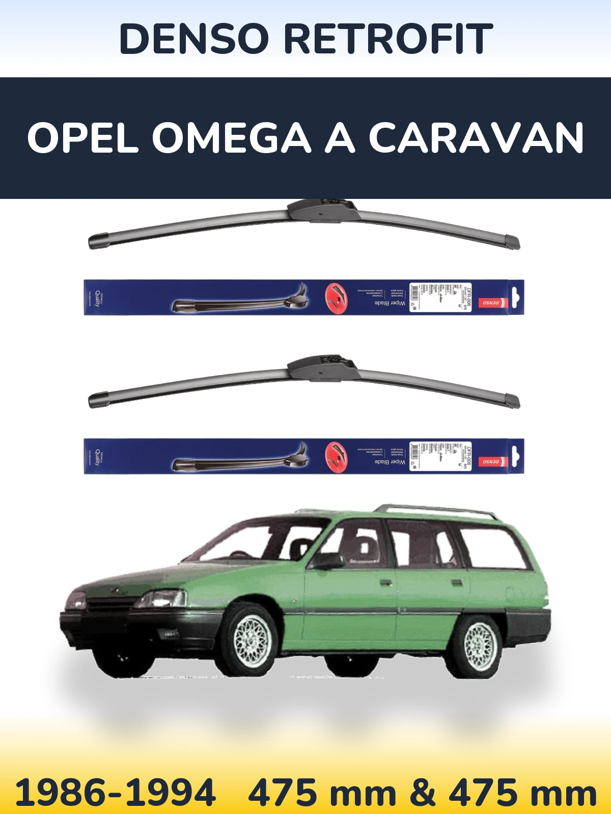Komplet przednich wycieraczek Denso Retrofit 475 & 475 mm do Opel Omega A Caravan 1986-1994