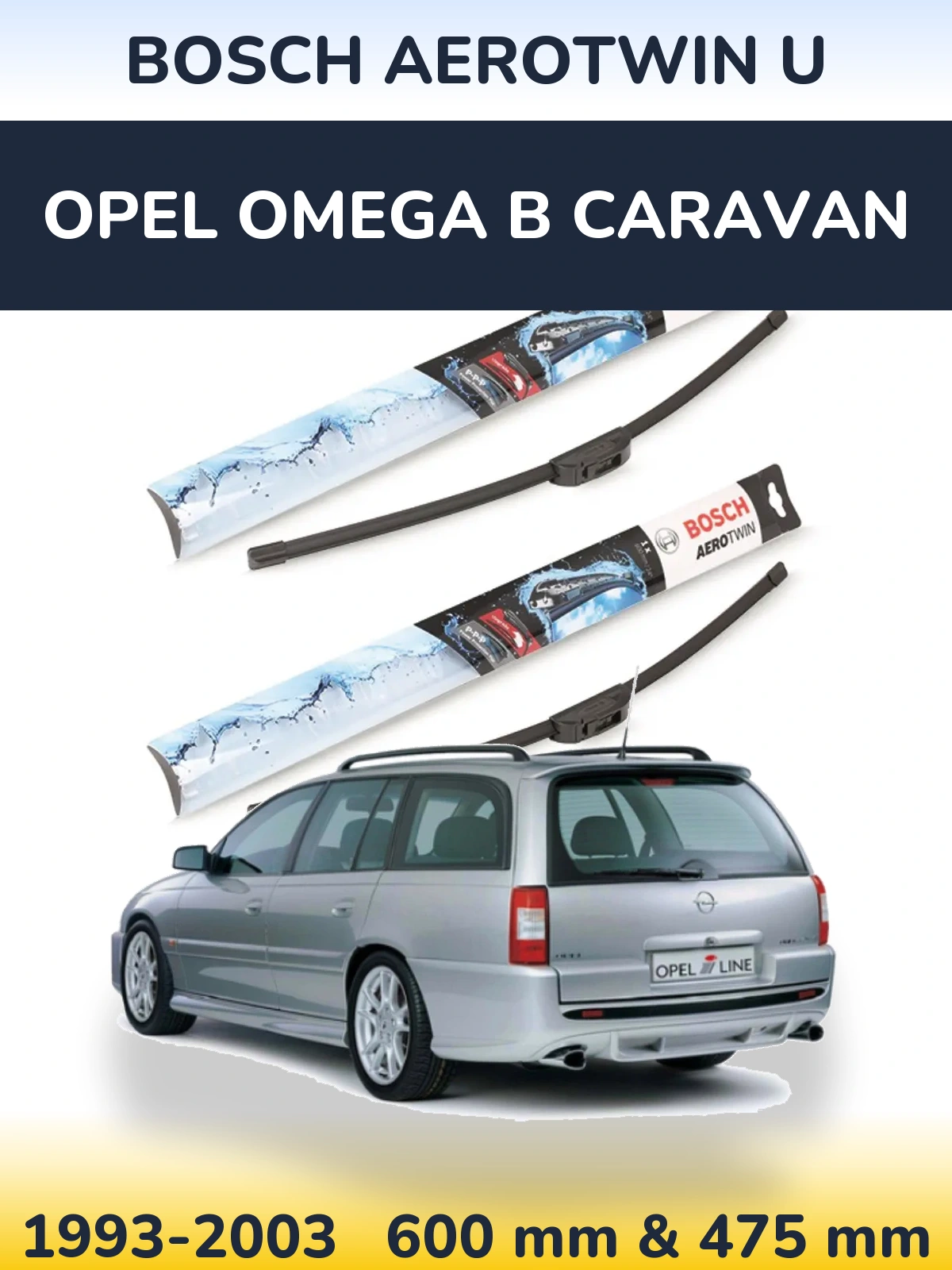 Komplet przednich wycieraczek BOSCH AeroTwin U 600 & 475 mm do Opel Omega B Caravan 1993-2003