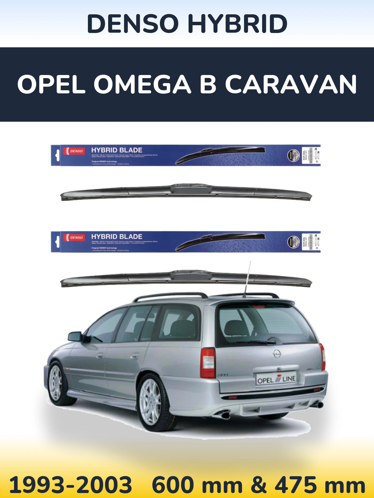 Komplet przednich wycieraczek Denso Hybrid 600 & 475 mm do Opel Omega B Caravan 1993-2003