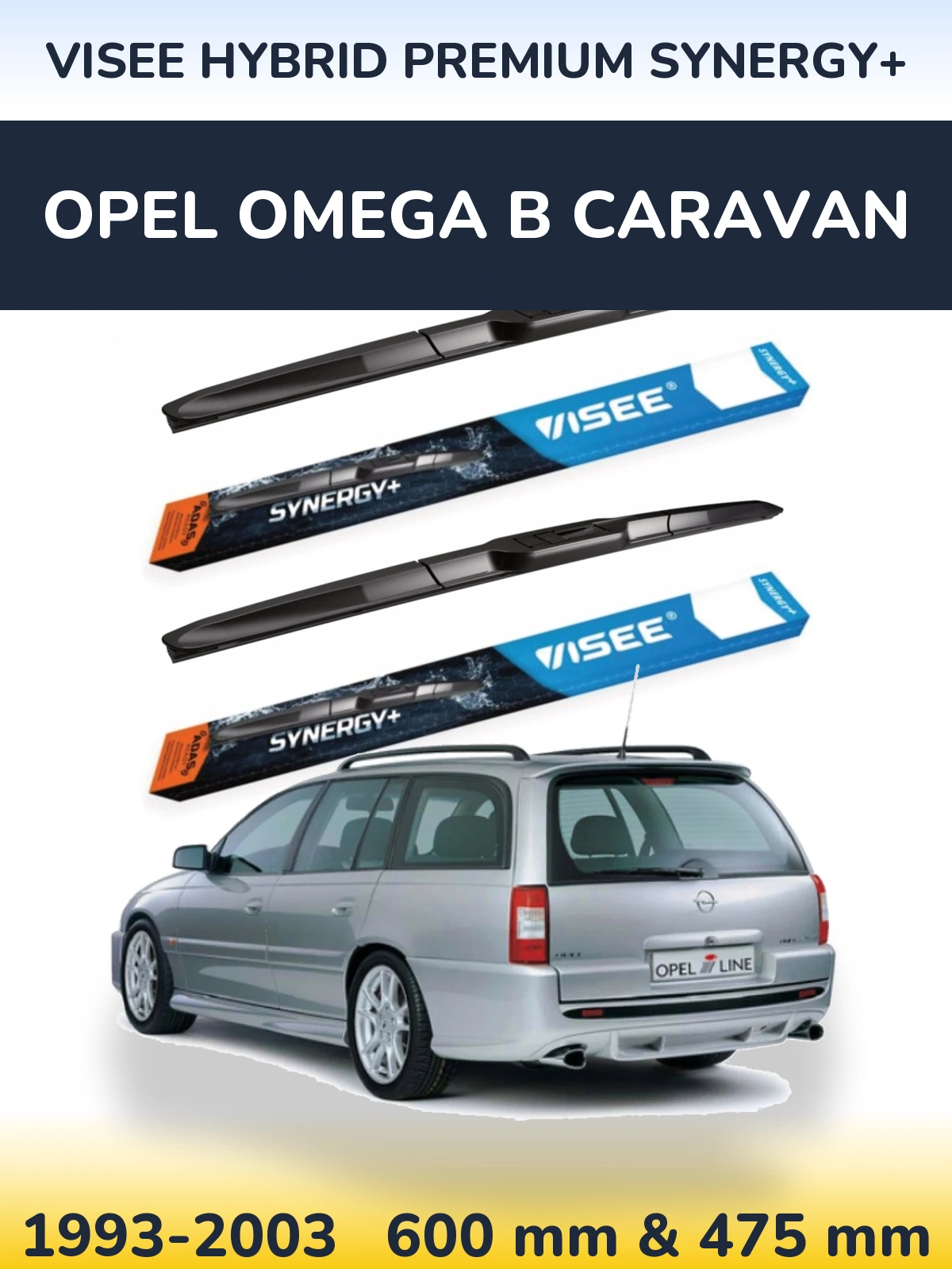Komplet przednich wycieraczek VISEE HYBRID PREMIUM SYNERGY+ 600 & 475 mm do Opel Omega B Caravan 1993-2003