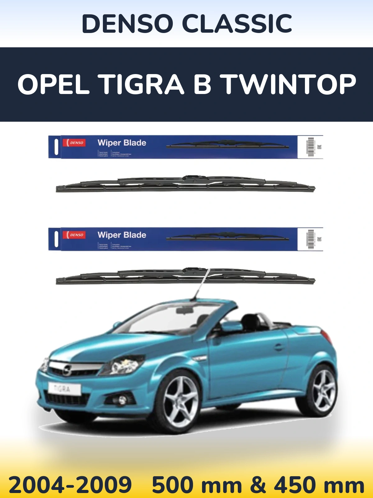 Komplet przednich wycieraczek Denso Classic 500 & 450 mm do Opel Tigra B TwinTop 2004-2009