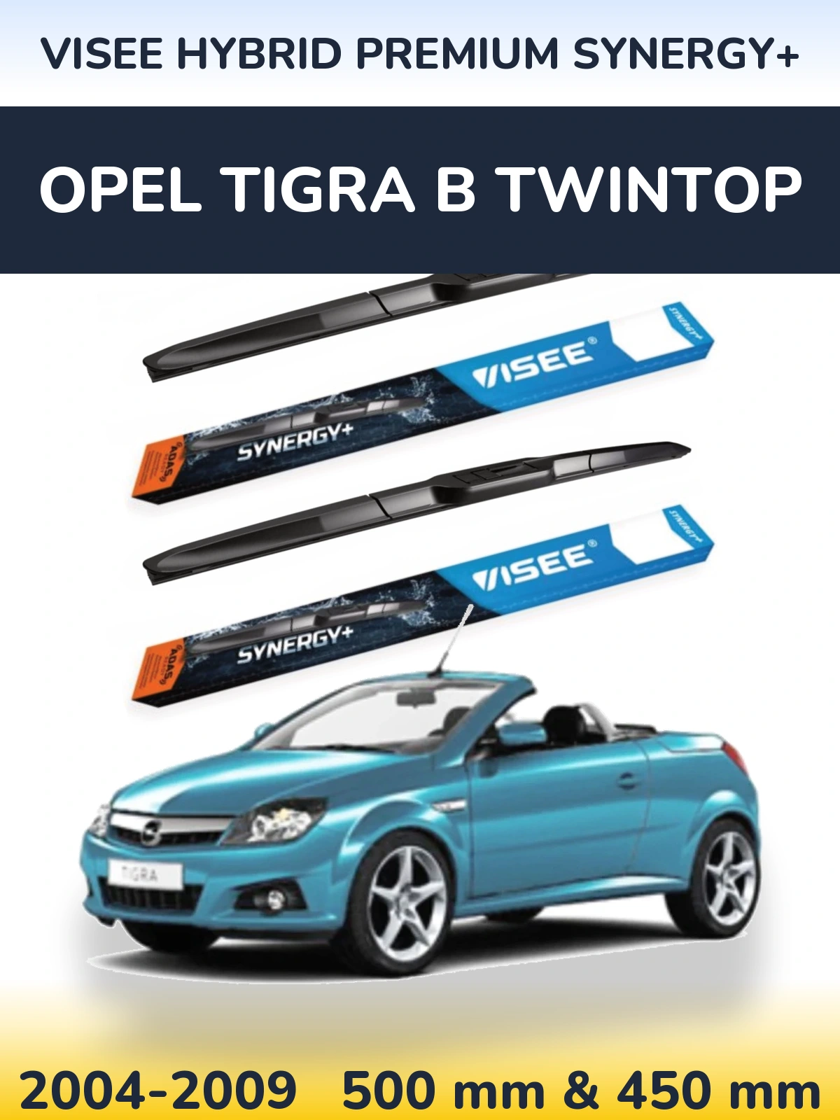 Komplet przednich wycieraczek VISEE HYBRID PREMIUM SYNERGY+ 500 & 450 mm do Opel Tigra B TwinTop 2004-2009
