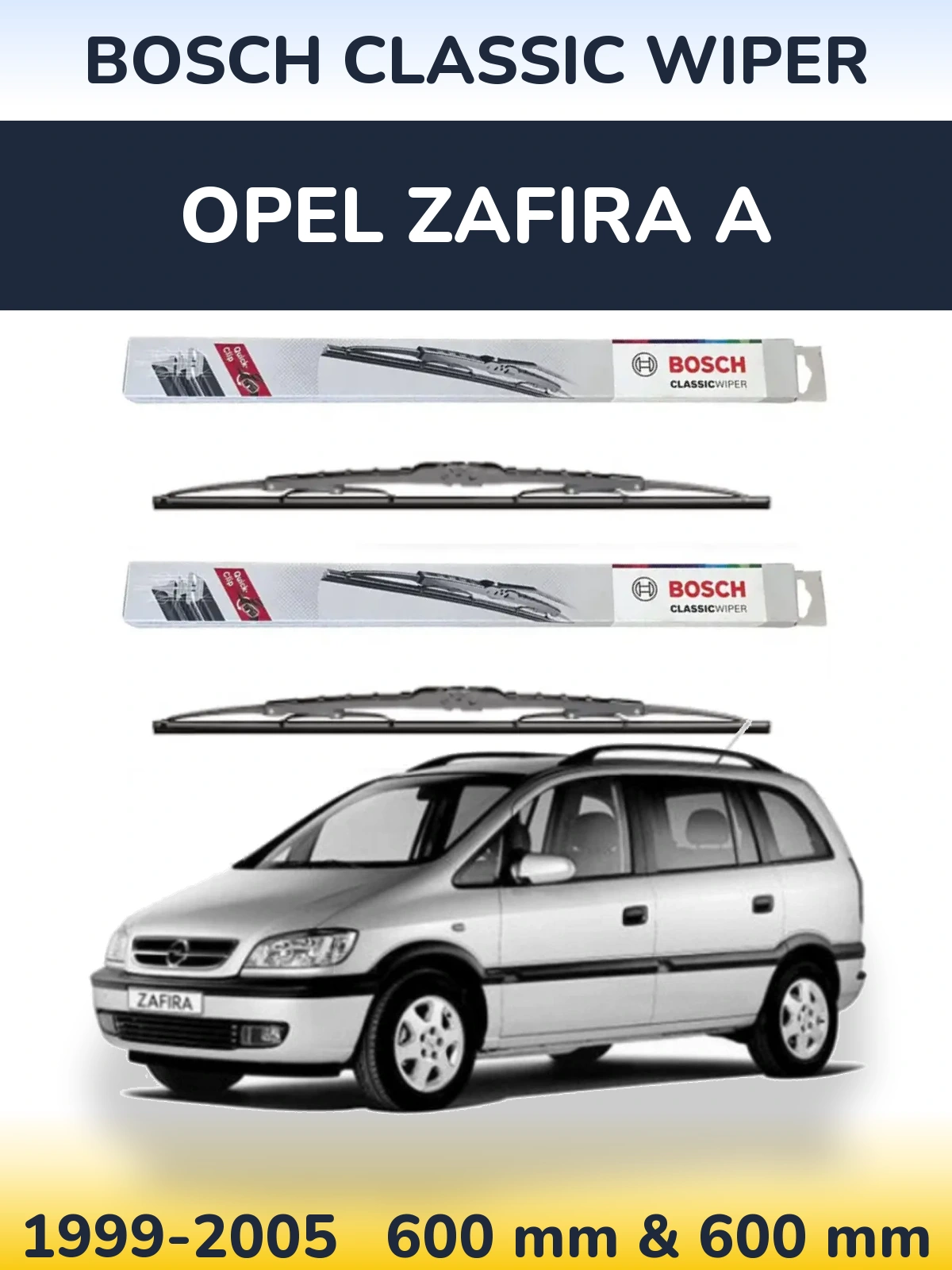 Комплект передних дворников BOSCH Classic Wiper 600 & 600 мм для Opel Zafira A 1999-2005