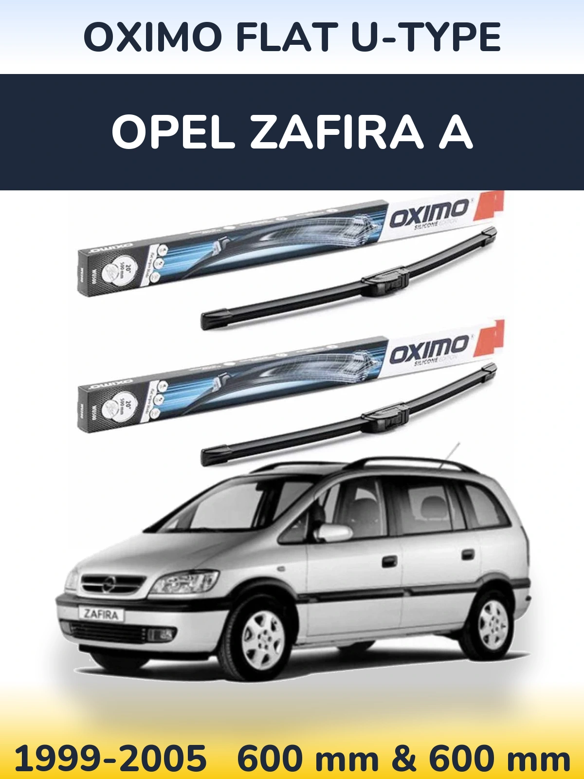 Комплект передних дворников Oximo Flat U-type 600 & 600 мм для Opel Zafira A 1999-2005