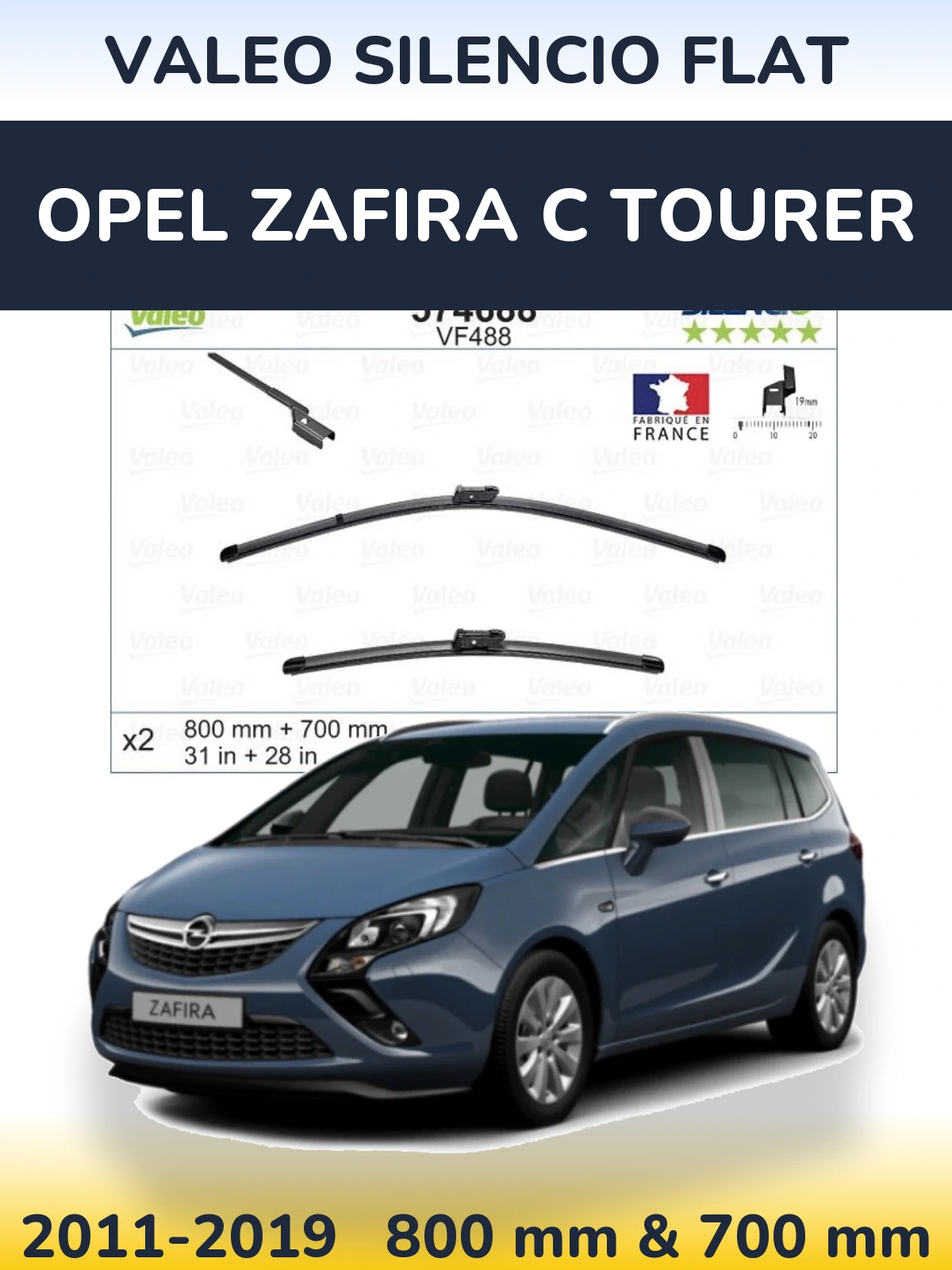 Komplet przednich wycieraczek Valeo Silencio Flat 800 & 700 mm do Opel Zafira C Tourer 2011-2019