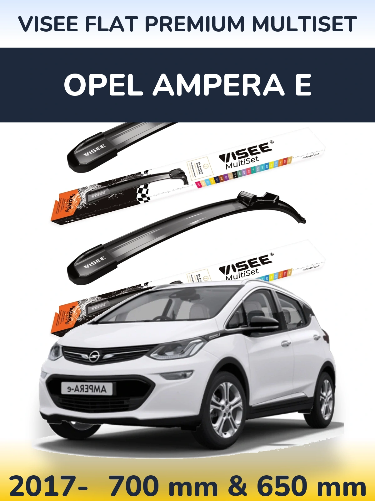 Komplet przednich wycieraczek VISEE FLAT PREMIUM MultiSet 700 & 650 mm do Opel Ampera E 2017-2026