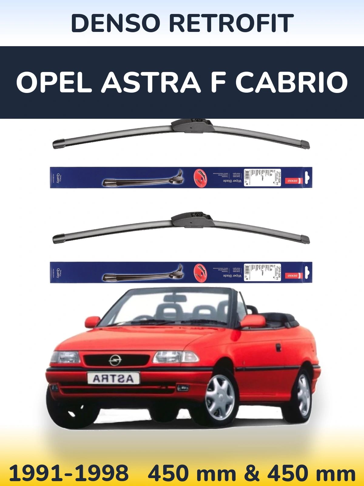 Komplet przednich wycieraczek Denso Retrofit 450 & 450 mm do Opel Astra F cabrio 1991-1998