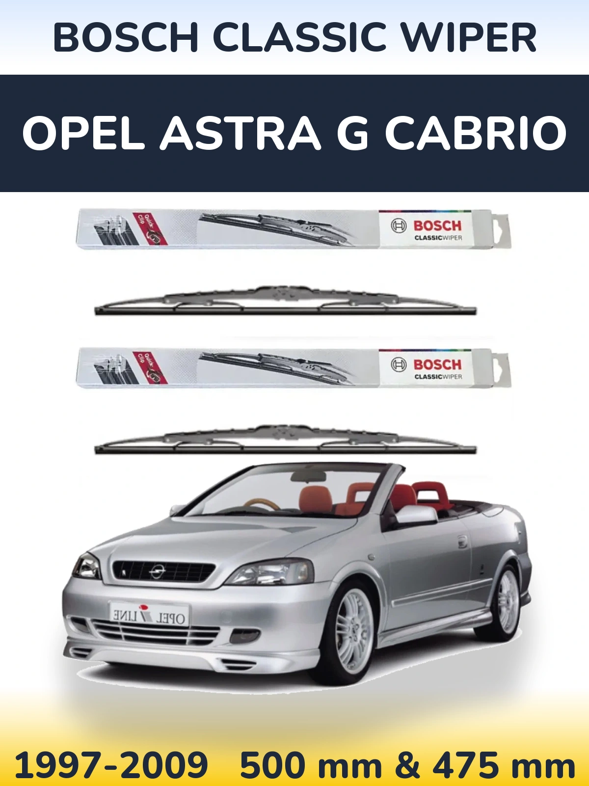 Комплект передних дворников BOSCH Classic Wiper 500 & 475 мм для Opel Astra G cabrio 1997-2009