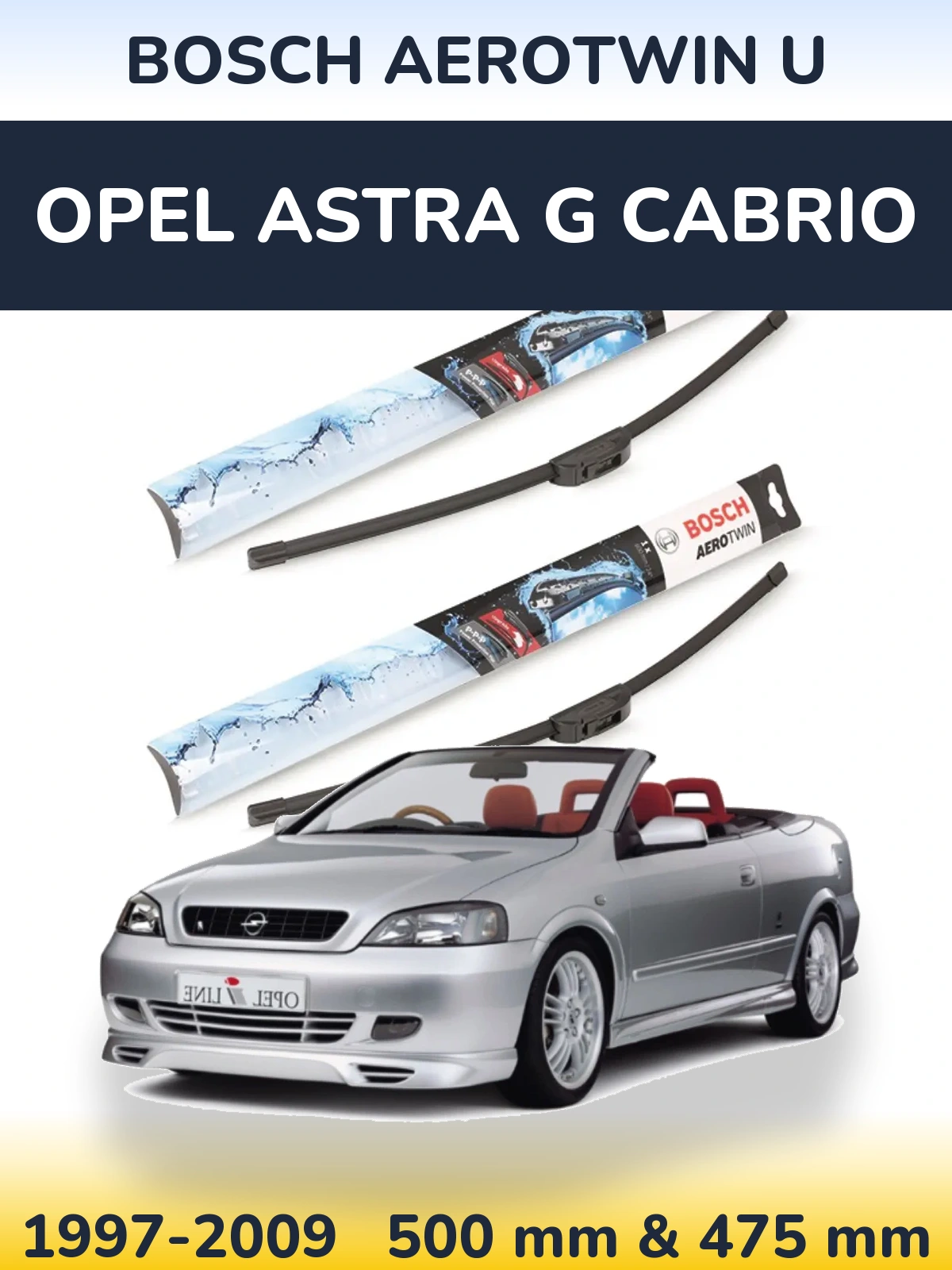 Комплект передних дворников BOSCH AeroTwin U 500 & 475 мм для Opel Astra G cabrio 1997-2009