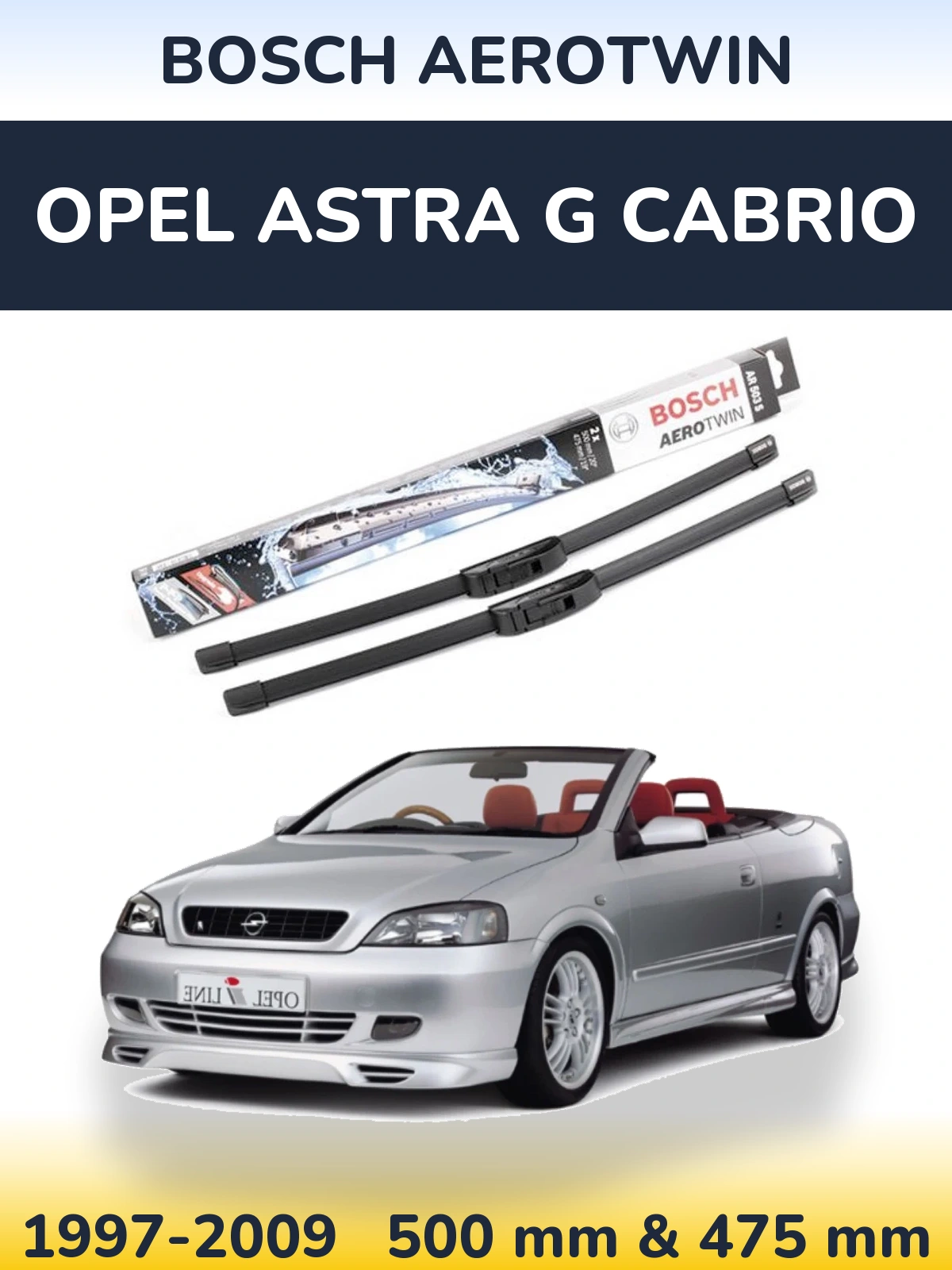 Komplet przednich wycieraczek BOSCH AeroTwin 500 & 475 mm do Opel Astra G cabrio 1997-2009