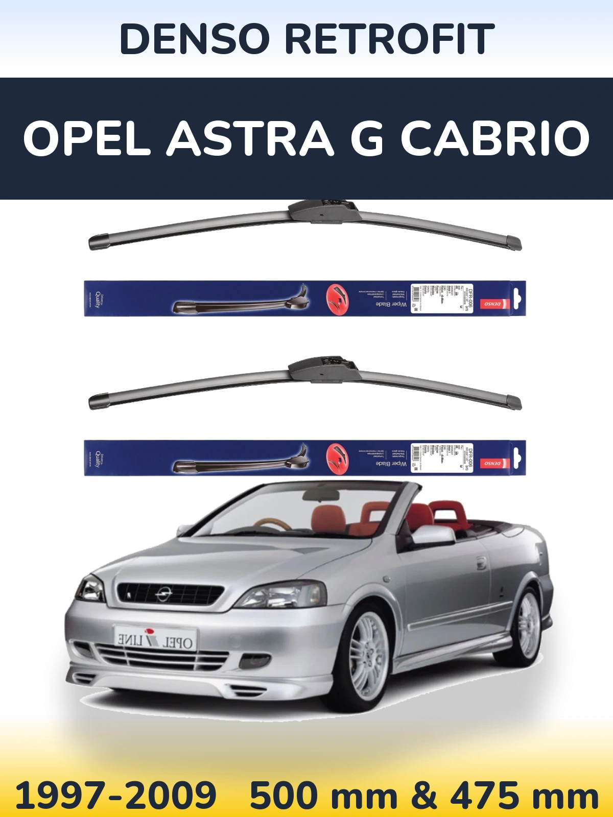 Komplet przednich wycieraczek Denso Retrofit 500 & 475 mm do Opel Astra G cabrio 1997-2009