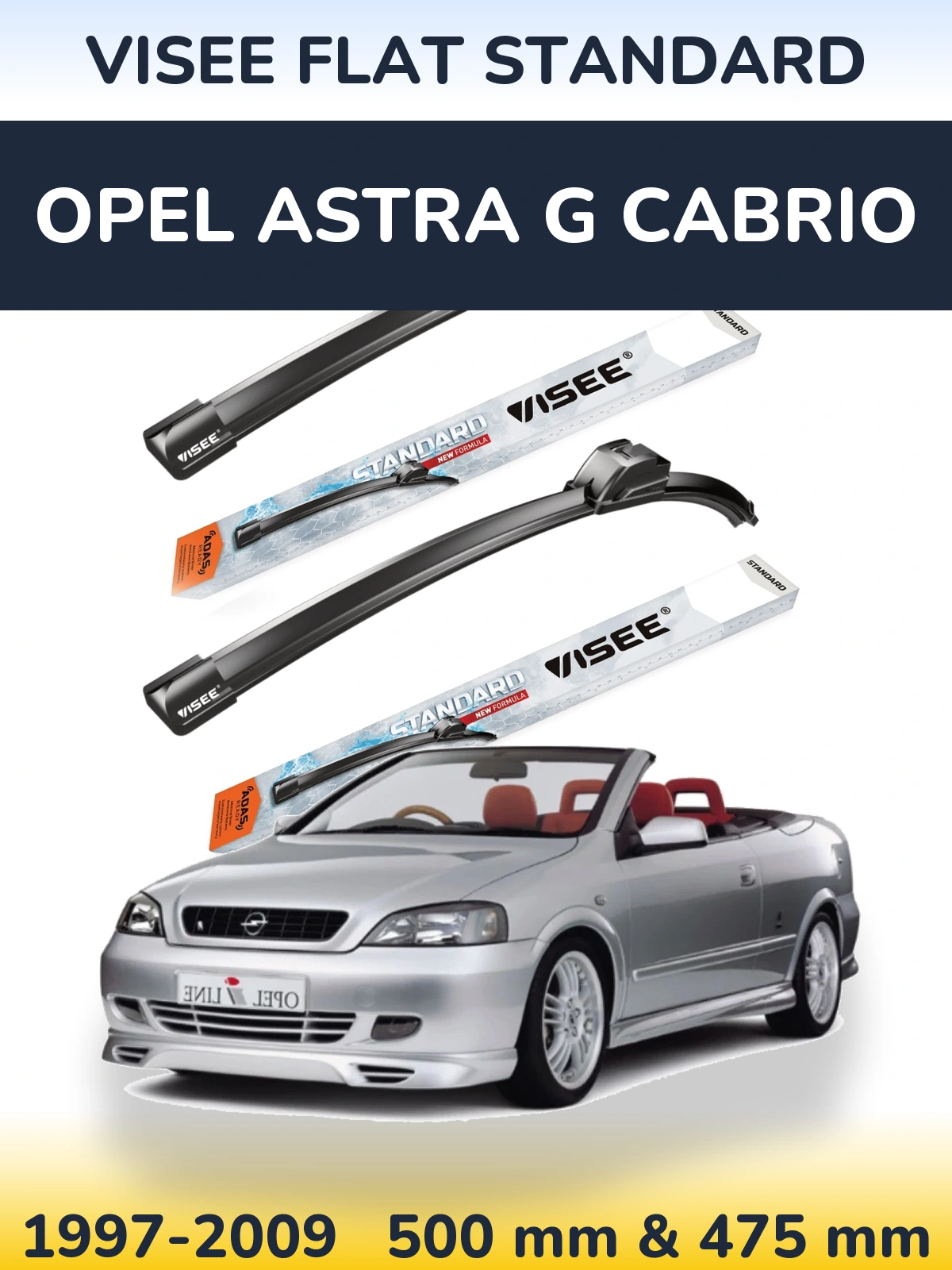 Комплект передних дворников VISEE FLAT STANDARD 500 & 475 мм для Opel Astra G cabrio 1997-2009