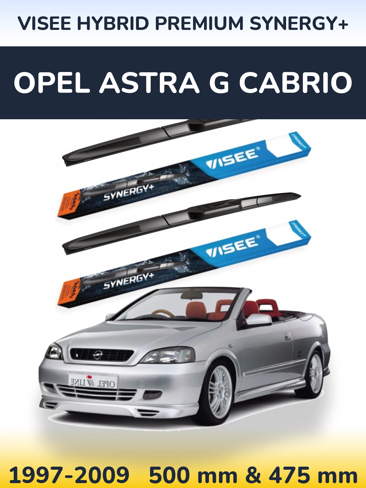 Komplet przednich wycieraczek VISEE HYBRID PREMIUM SYNERGY+ 500 & 475 mm do Opel Astra G cabrio 1997-2009
