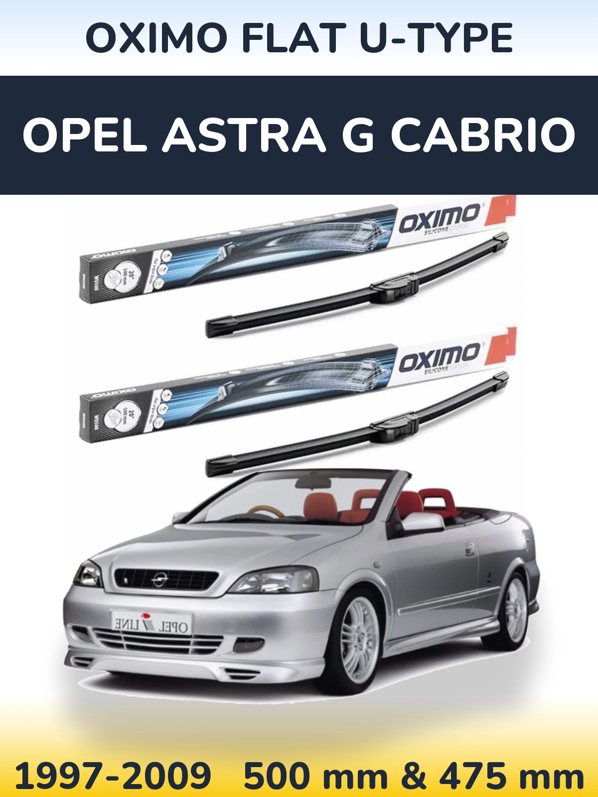 Komplet przednich wycieraczek Oximo Flat U-type 500 & 475 mm do Opel Astra G cabrio 1997-2009