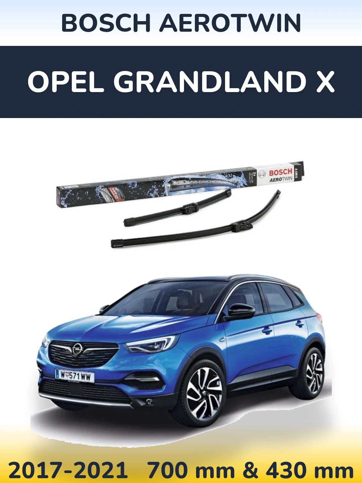 Комплект передних дворников BOSCH AeroTwin 700 & 430 мм для Opel Grandland X 2017-2021